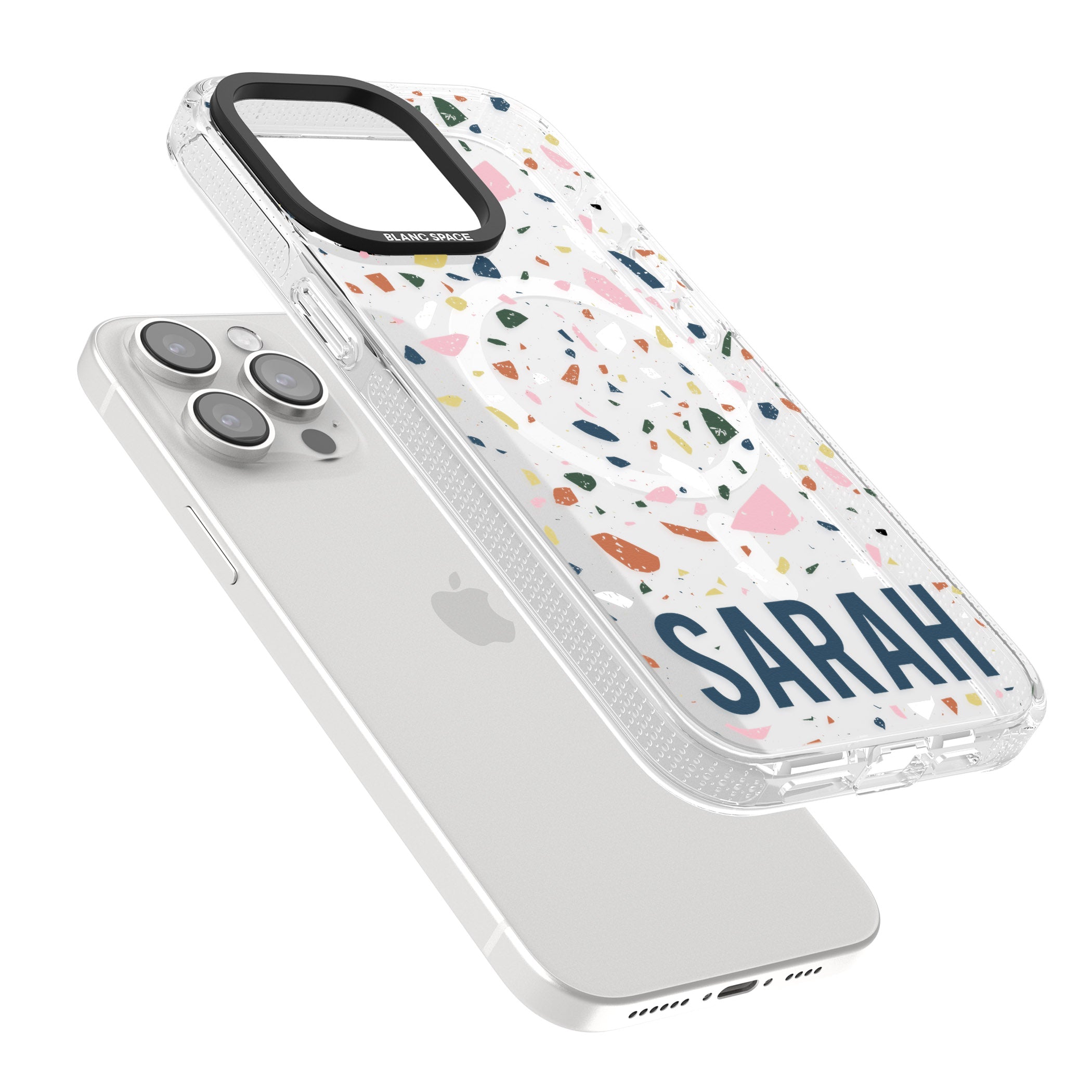 Personalised Terrazzo iPhone 15 Pro Max / 15 Pro / 14 Pro Max / 14 Pro / 13 Pro Clear Case Impact Air - Blanc Space