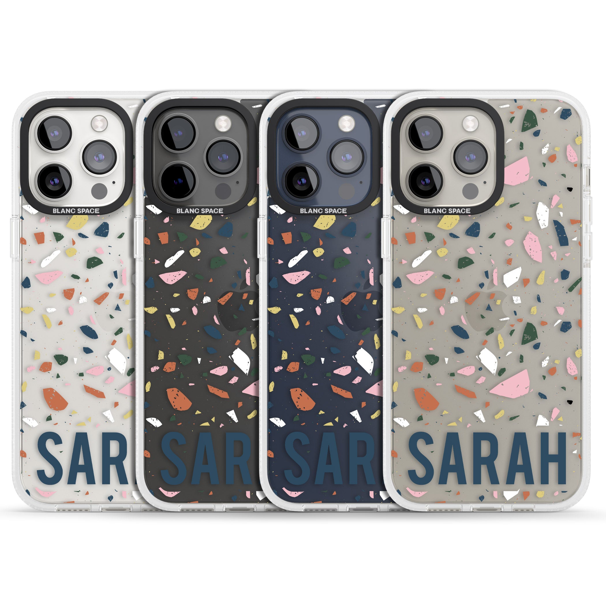 Personalised Terrazzo iPhone 15 Pro Max / 15 Pro / 14 Pro Max / 14 Pro / 13 Pro Clear Case Impact Air - Blanc Space