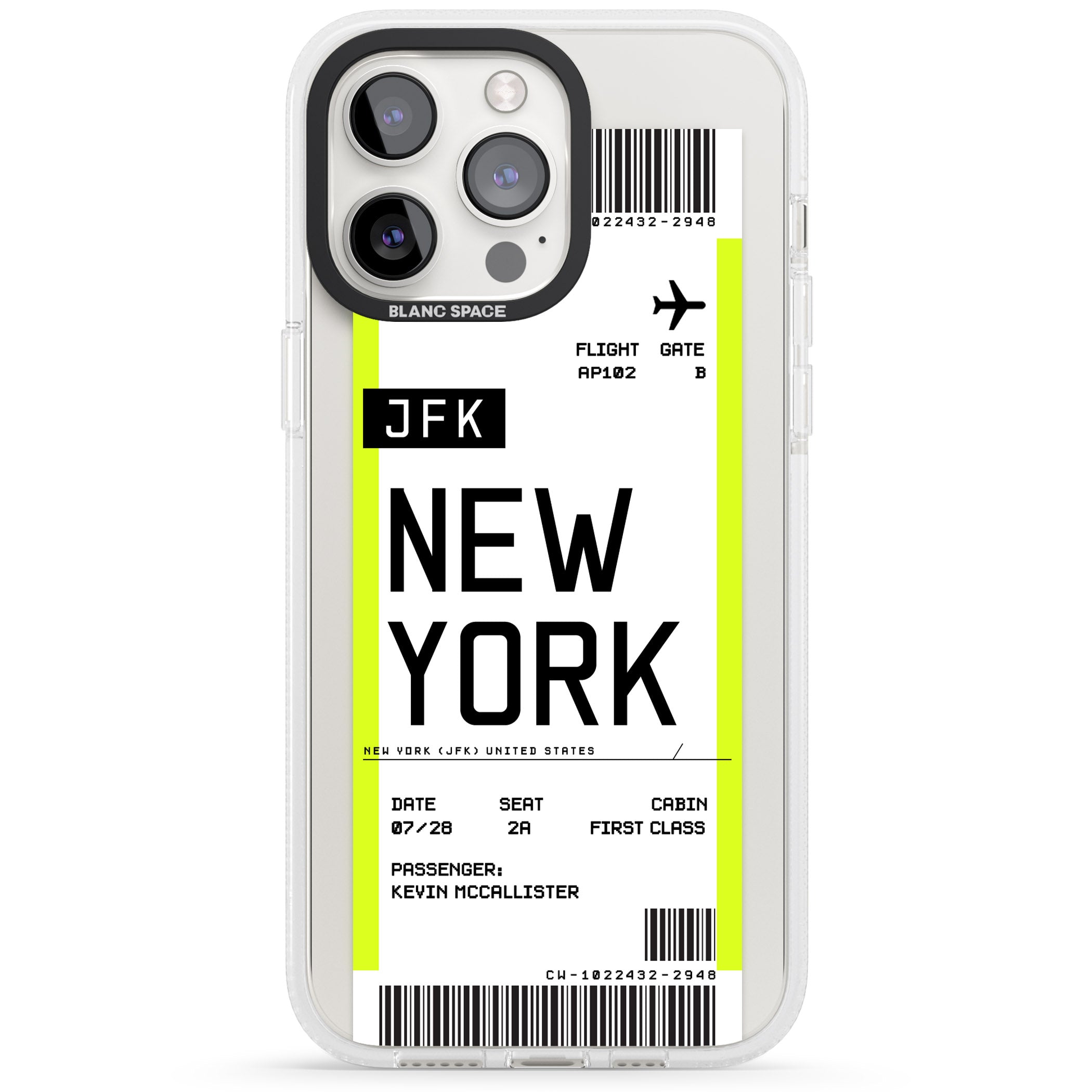 Personalised New York Boarding Pass iPhone 15 Pro Max / 15 Pro / 14 Pro Max / 14 Pro / 13 Pro Clear Case Impact Air - Blanc Space