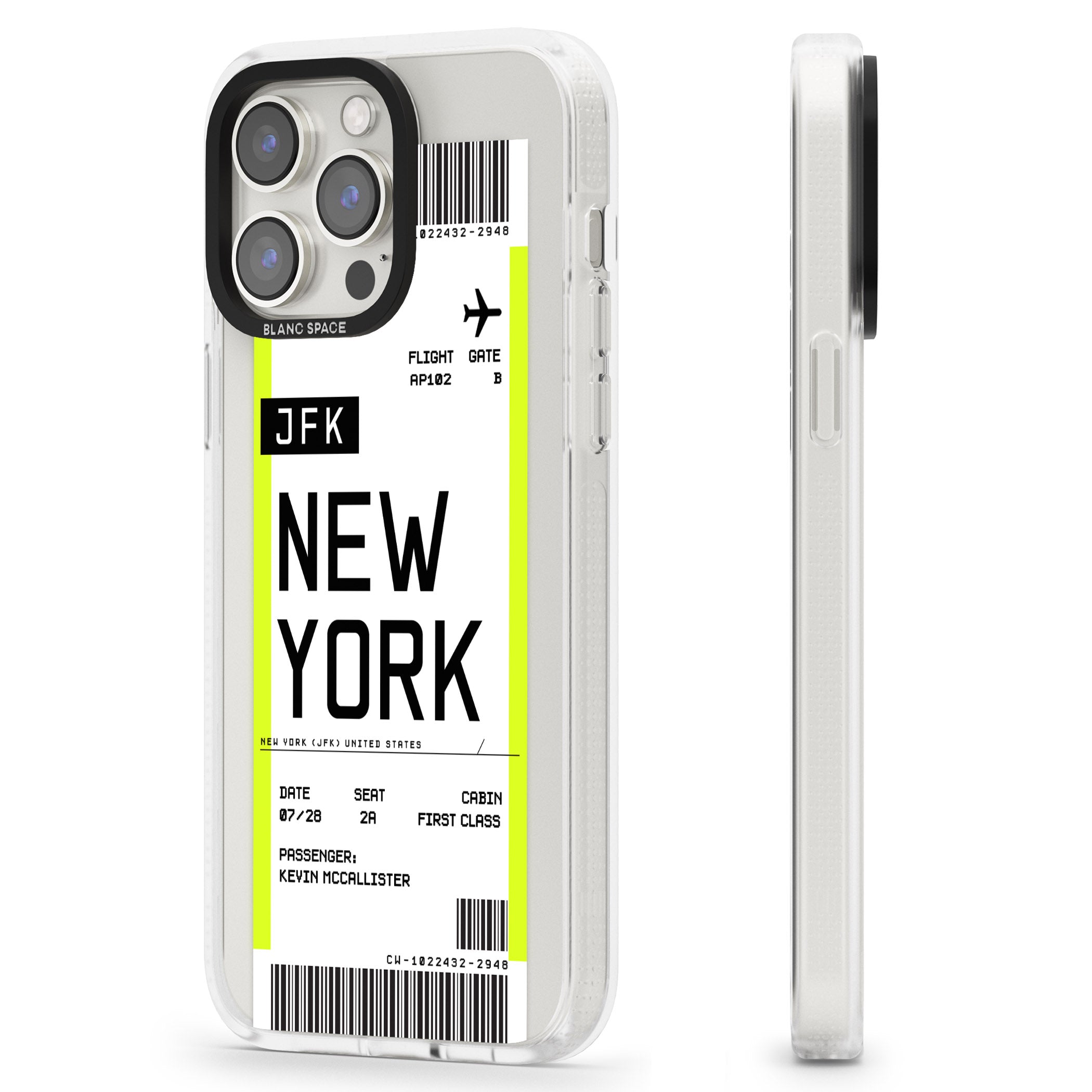 Personalised New York Boarding Pass iPhone 15 Pro Max / 15 Pro / 14 Pro Max / 14 Pro / 13 Pro Clear Case Impact Air - Blanc Space