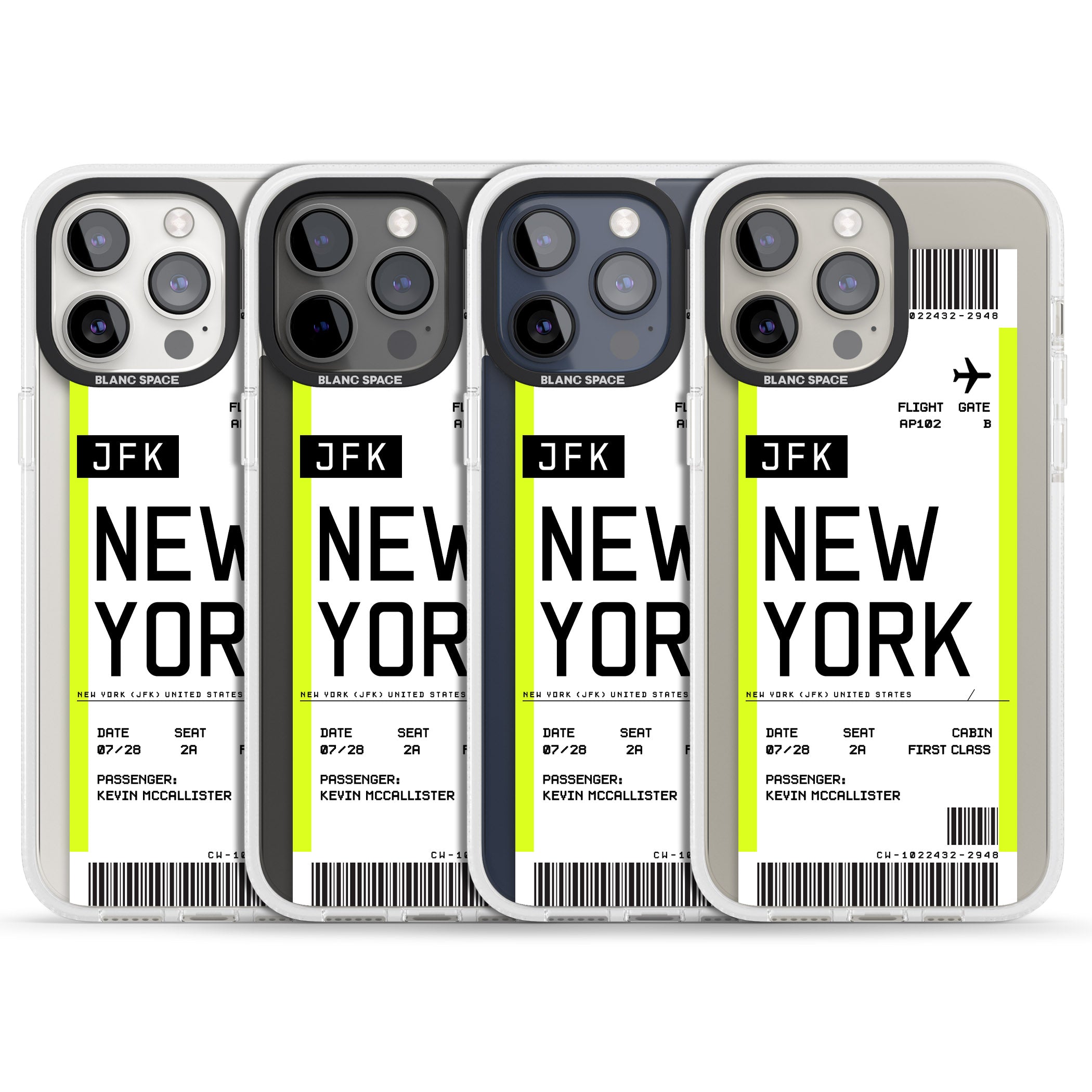 Personalised New York Boarding Pass iPhone 15 Pro Max / 15 Pro / 14 Pro Max / 14 Pro / 13 Pro Clear Case Impact Air - Blanc Space
