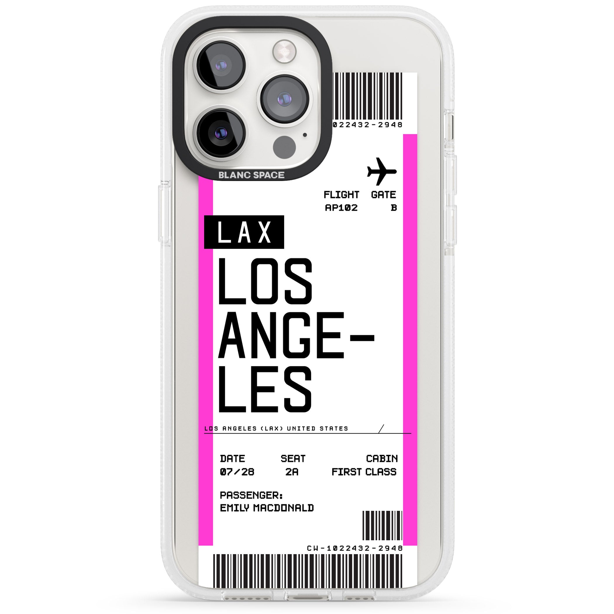 Personalised Los Angeles Boarding Pass iPhone 15 Pro Max / 15 Pro / 14 Pro Max / 14 Pro / 13 Pro Clear Case Impact Air - Blanc Space