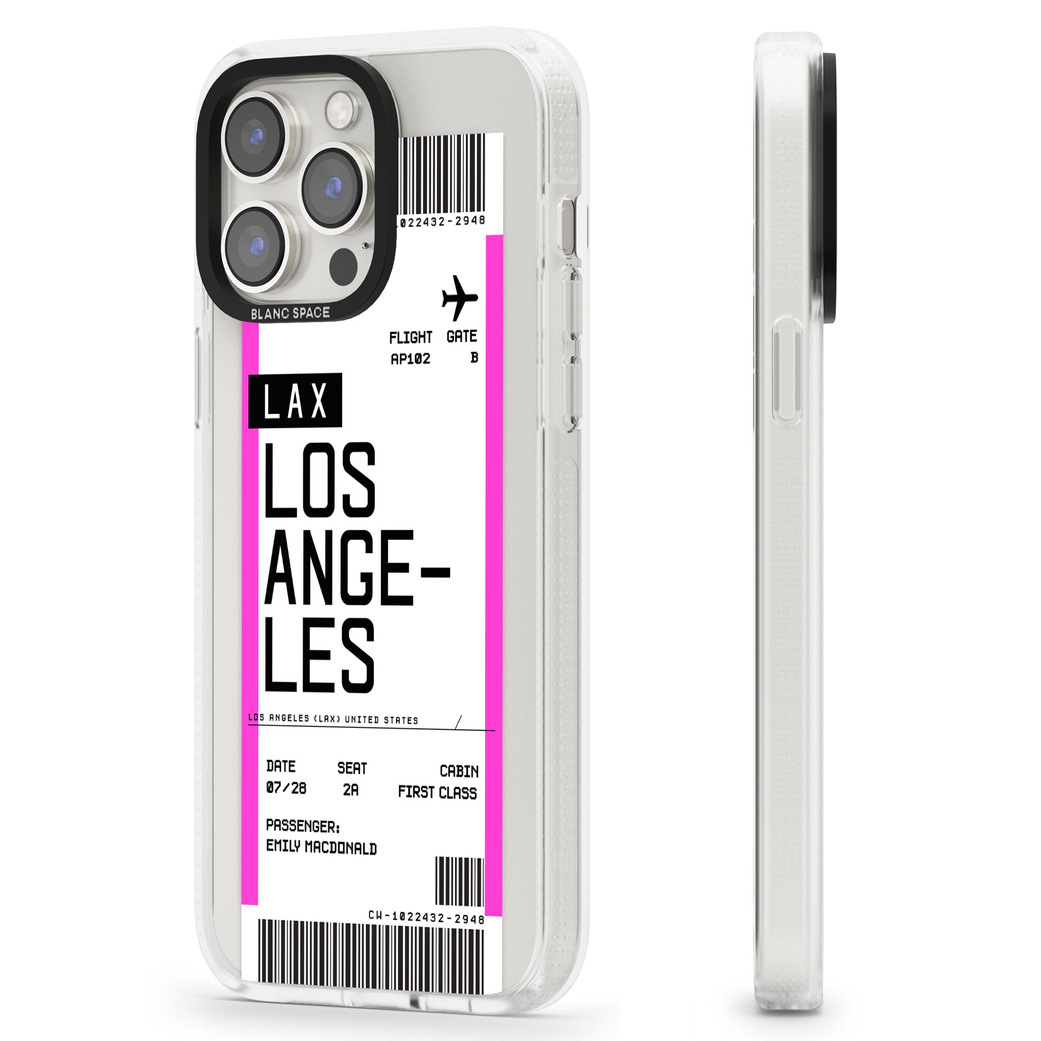 Personalised Los Angeles Boarding Pass iPhone 15 Pro Max / 15 Pro / 14 Pro Max / 14 Pro / 13 Pro Clear Case Impact Air - Blanc Space