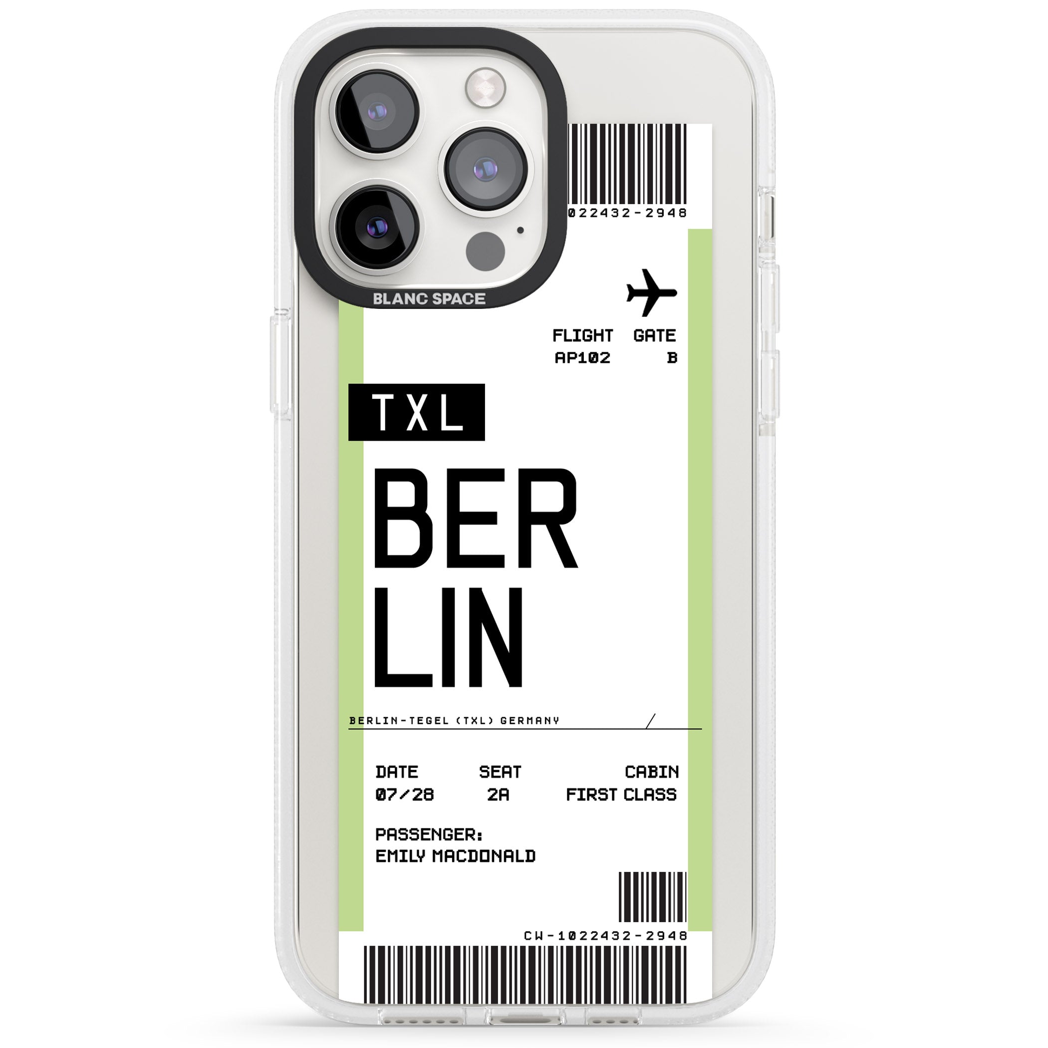 Personalised Berlin Boarding Pass iPhone 15 Pro Max / 15 Pro / 14 Pro Max / 14 Pro / 13 Pro Clear Case Impact Air - Blanc Space