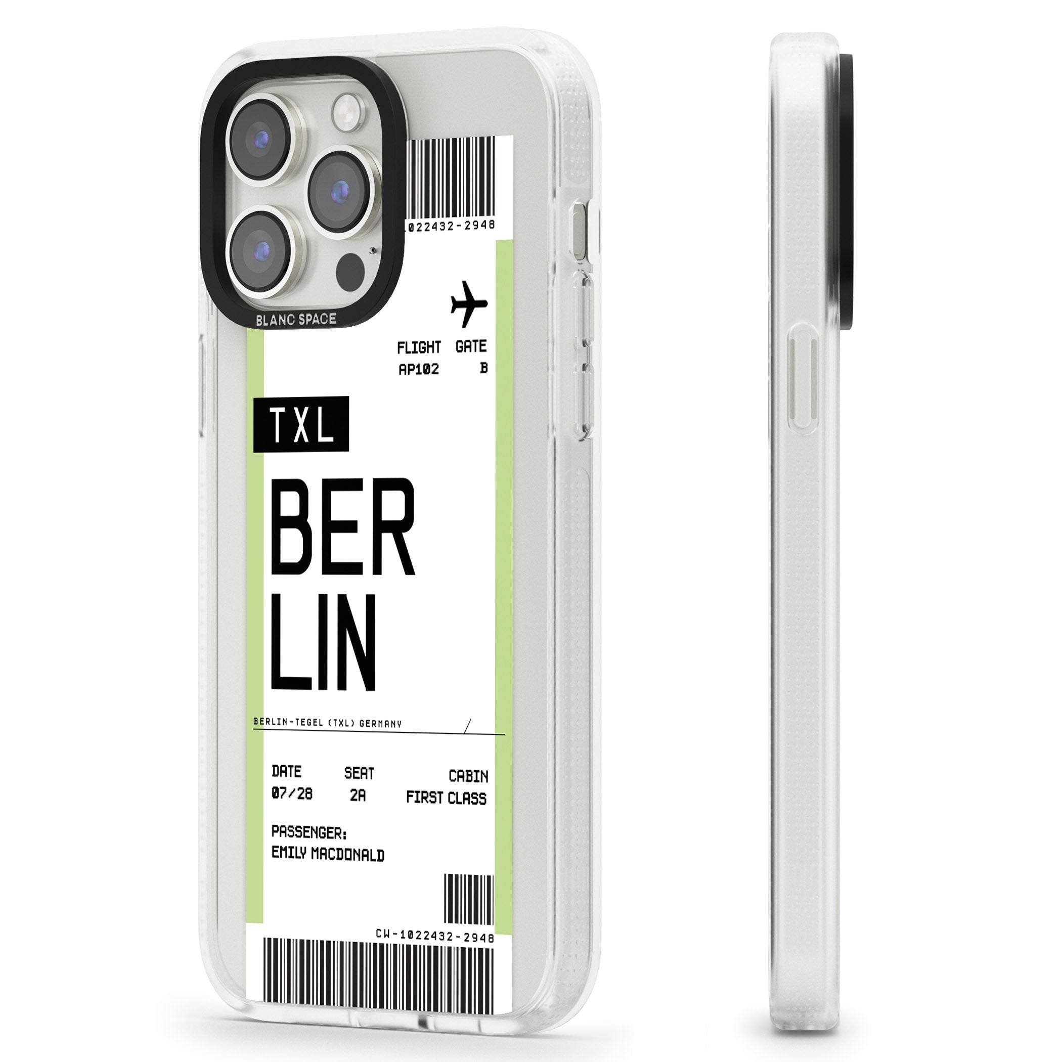 Personalised Berlin Boarding Pass iPhone 15 Pro Max / 15 Pro / 14 Pro Max / 14 Pro / 13 Pro Clear Case Impact Air - Blanc Space