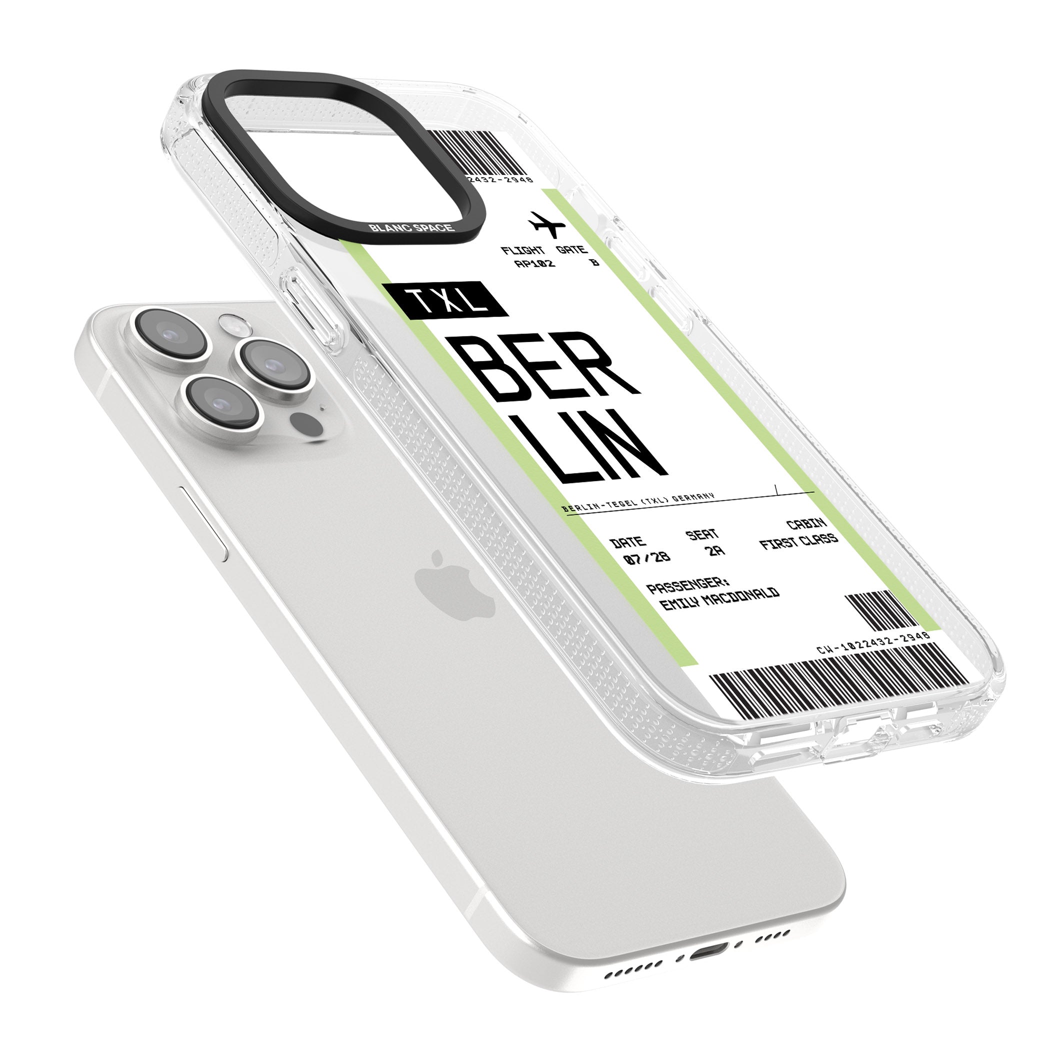 Personalised Berlin Boarding Pass iPhone 15 Pro Max / 15 Pro / 14 Pro Max / 14 Pro / 13 Pro Clear Case Impact Air - Blanc Space