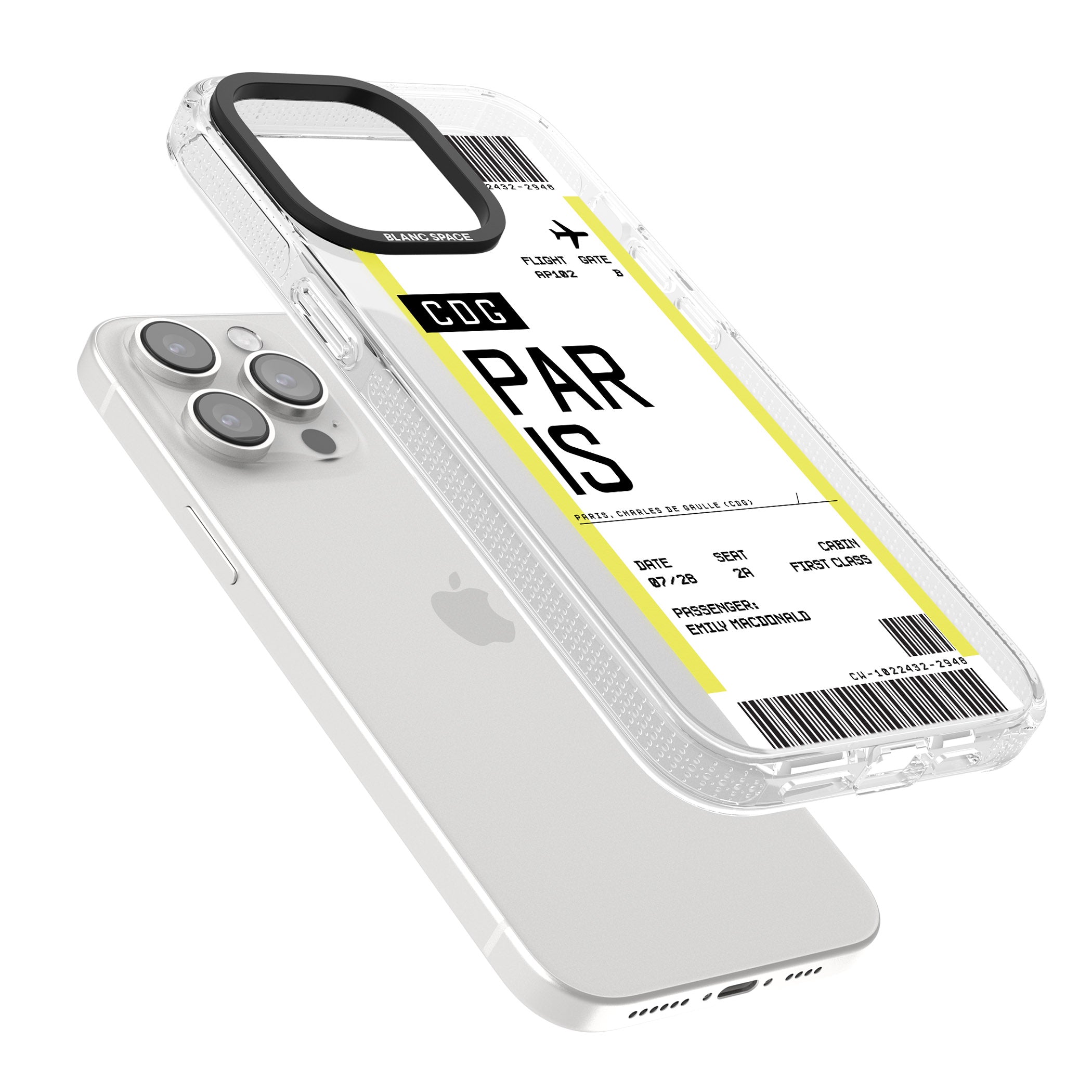Personalised Paris Boarding Pass iPhone 15 Pro Max / 15 Pro / 14 Pro Max / 14 Pro / 13 Pro Clear Case Impact Air - Blanc Space
