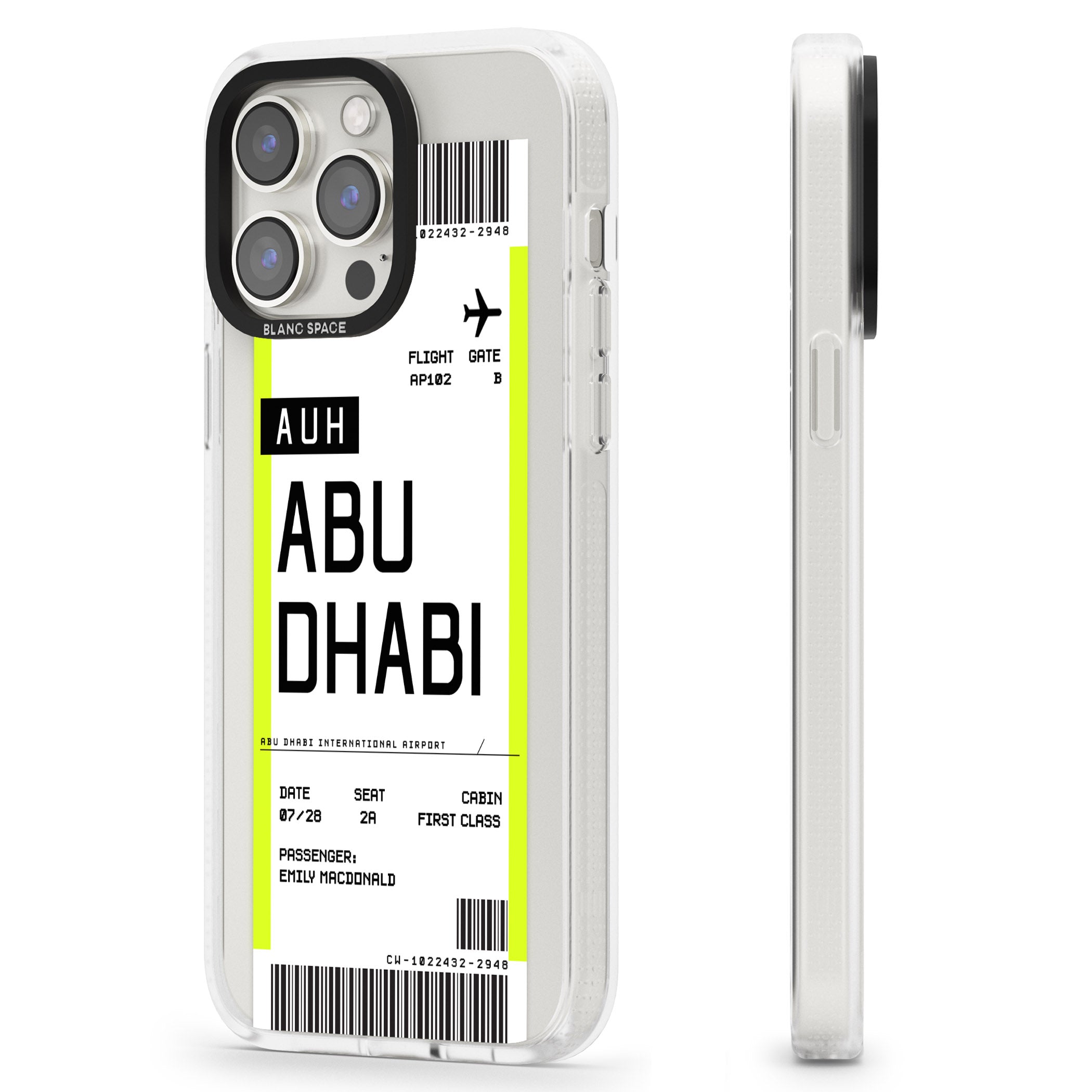 Personalised Abu Dhabi Boarding Pass iPhone 15 Pro Max / 15 Pro / 14 Pro Max / 14 Pro / 13 Pro Clear Case Impact Air - Blanc Space