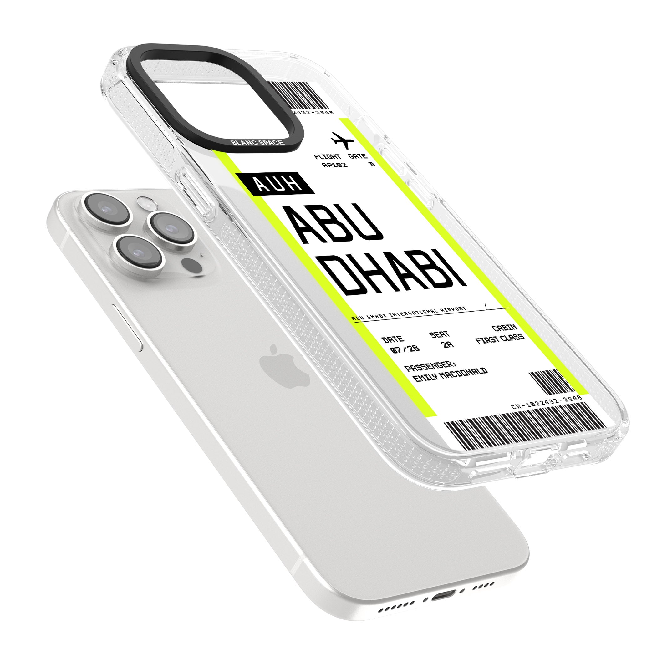 Personalised Abu Dhabi Boarding Pass iPhone 15 Pro Max / 15 Pro / 14 Pro Max / 14 Pro / 13 Pro Clear Case Impact Air - Blanc Space