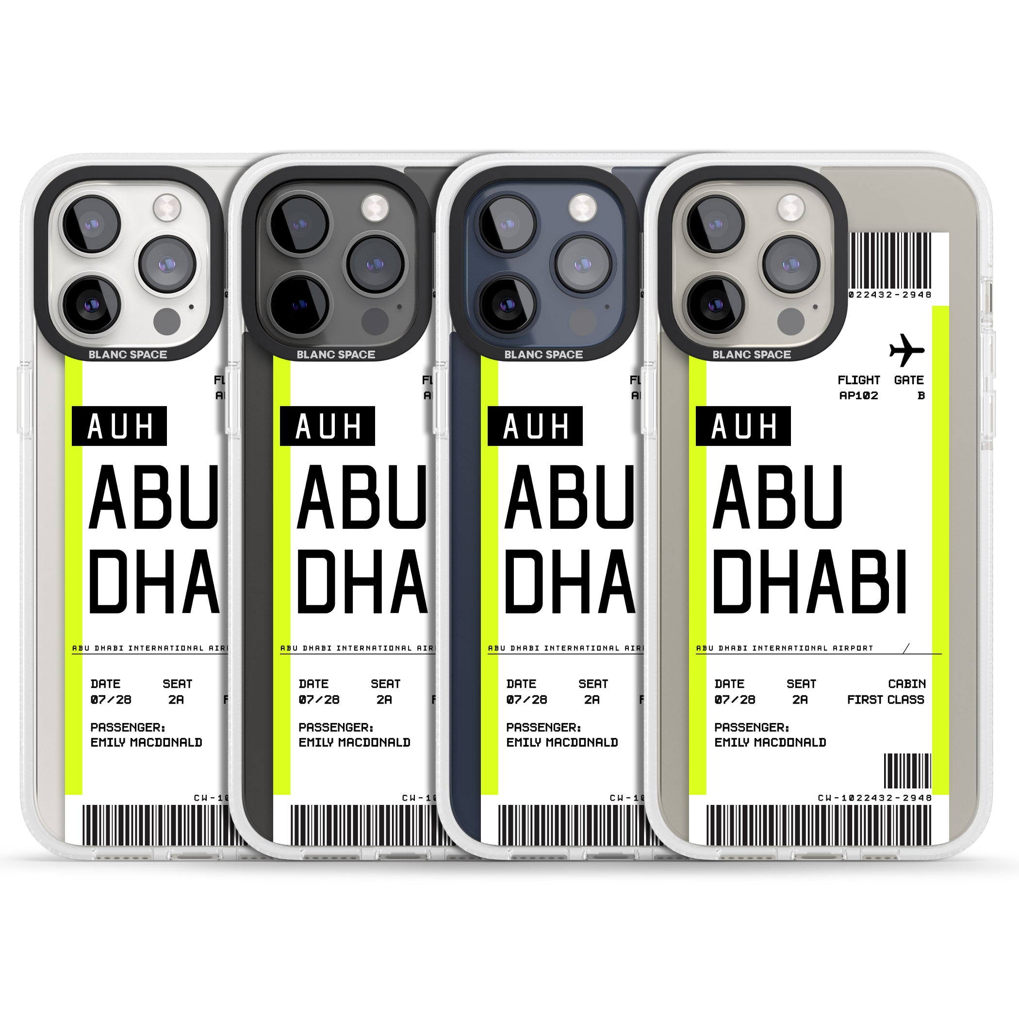 Personalised Abu Dhabi Boarding Pass iPhone 15 Pro Max / 15 Pro / 14 Pro Max / 14 Pro / 13 Pro Clear Case Impact Air - Blanc Space