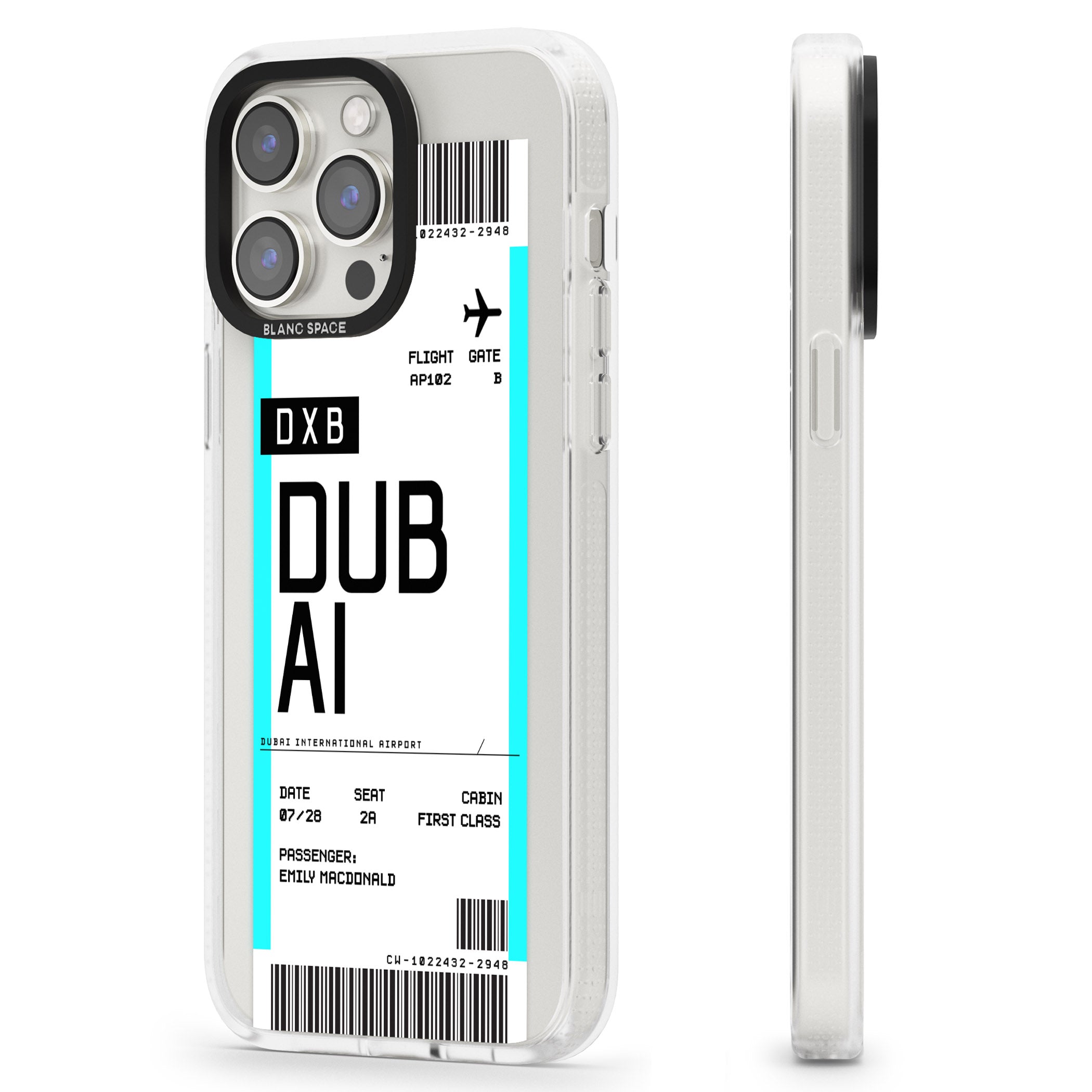 Personalised Dubai Boarding Pass iPhone 15 Pro Max / 15 Pro / 14 Pro Max / 14 Pro / 13 Pro Clear Case Impact Air - Blanc Space