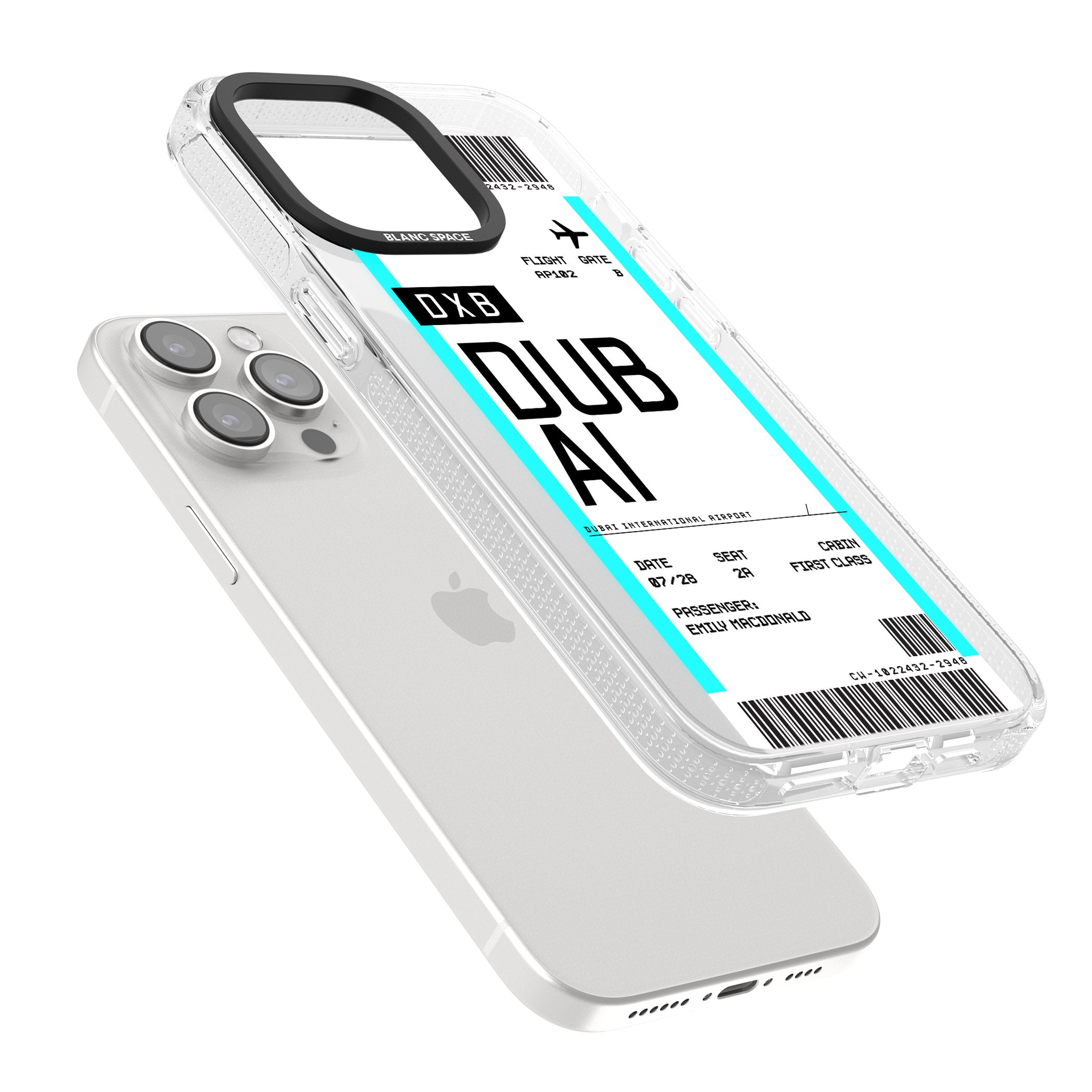 Personalised Dubai Boarding Pass iPhone 15 Pro Max / 15 Pro / 14 Pro Max / 14 Pro / 13 Pro Clear Case Impact Air - Blanc Space