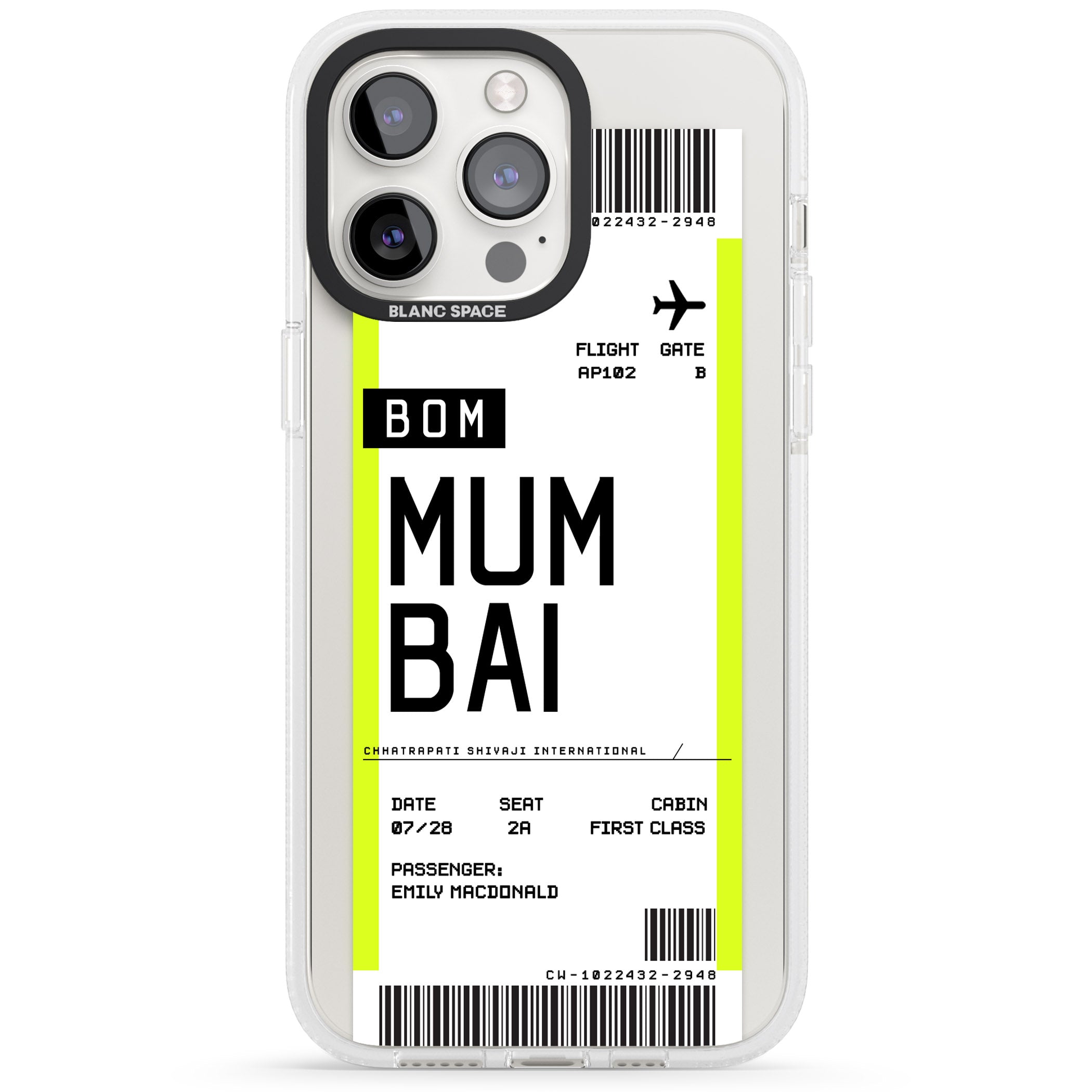 Personalised Mumbai Boarding Pass iPhone 15 Pro Max / 15 Pro / 14 Pro Max / 14 Pro / 13 Pro Clear Case Impact Air - Blanc Space