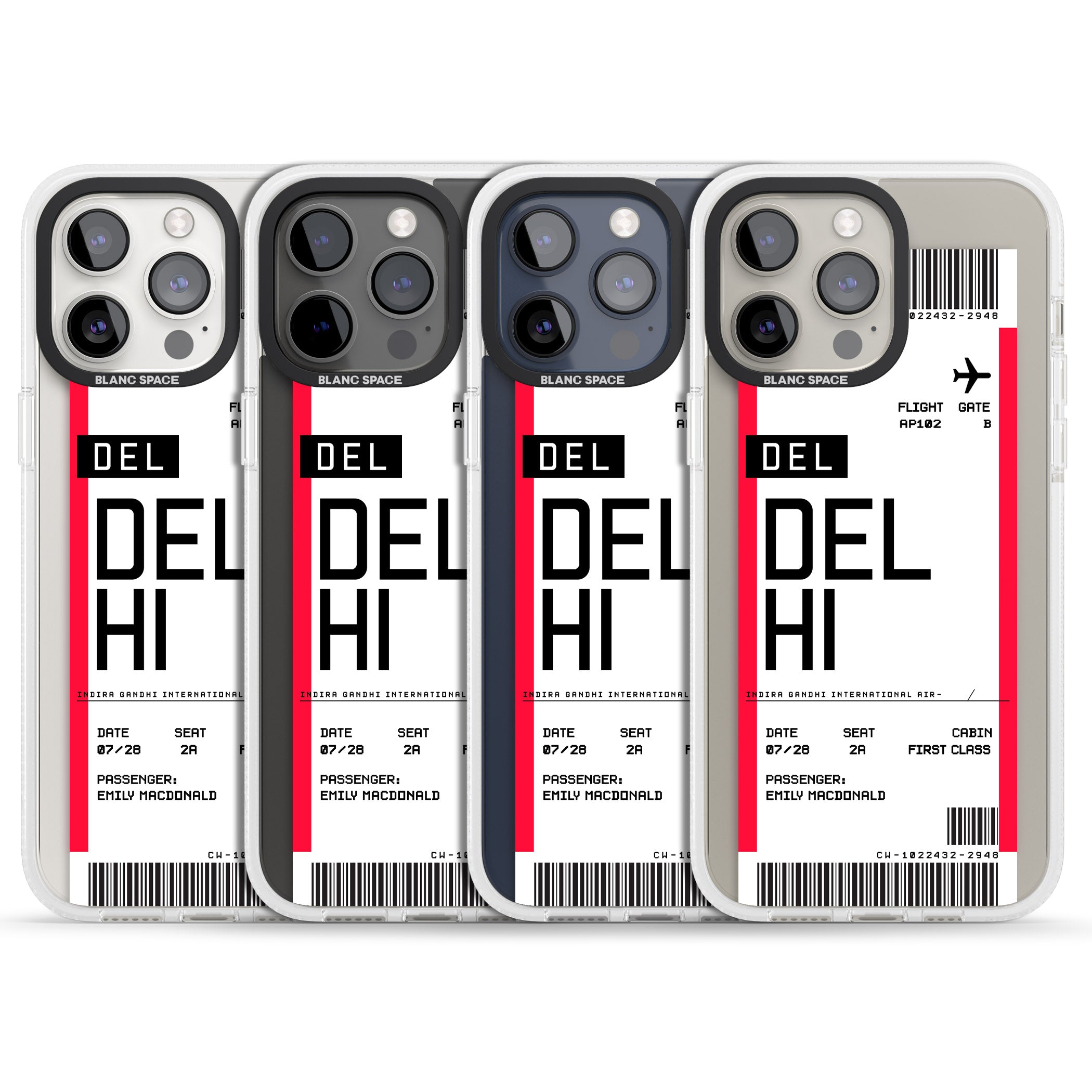 Personalised Delhi Boarding Pass iPhone 15 Pro Max / 15 Pro / 14 Pro Max / 14 Pro / 13 Pro Clear Case Impact Air - Blanc Space