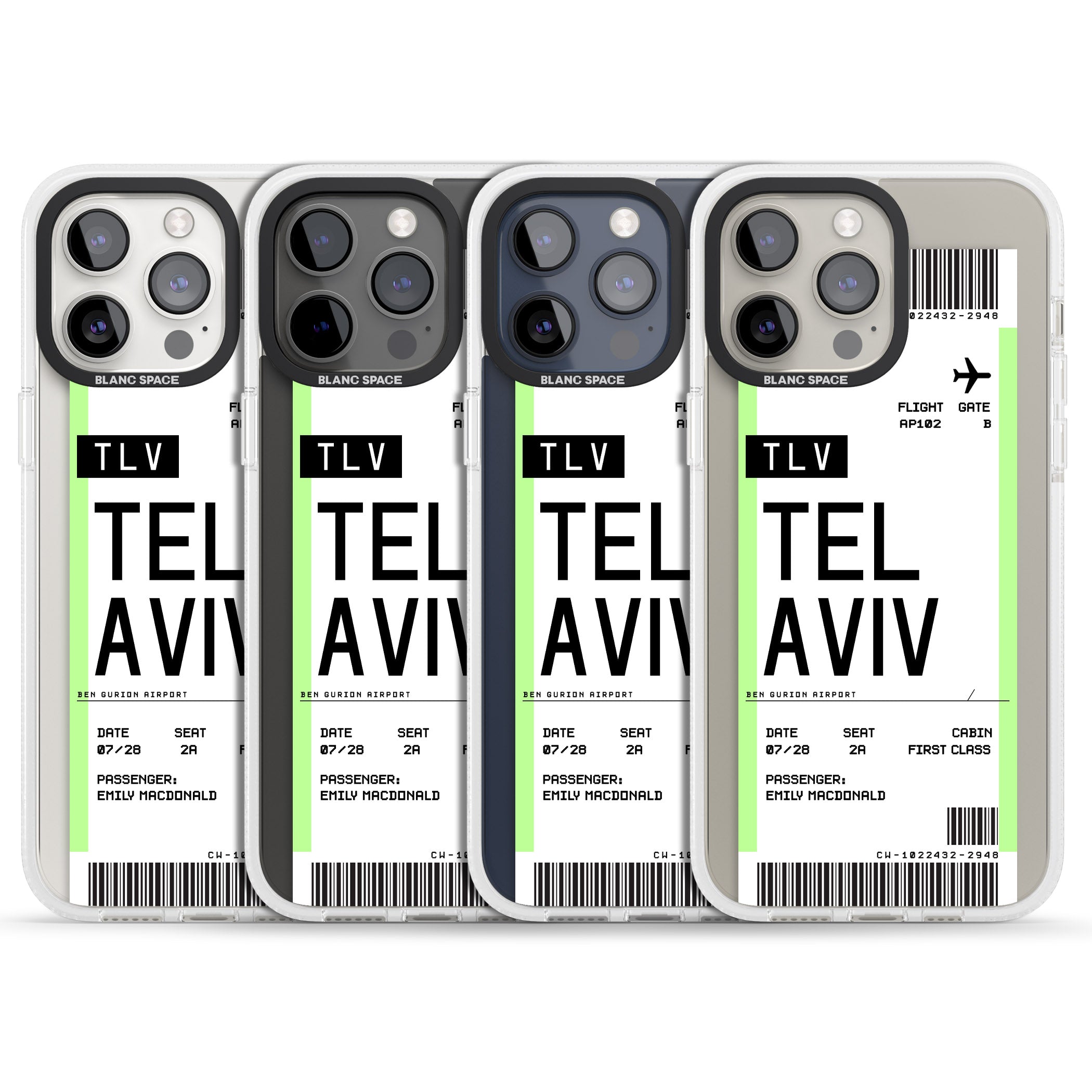 Personalised Tel Aviv Boarding Pass iPhone 15 Pro Max / 15 Pro / 14 Pro Max / 14 Pro / 13 Pro Clear Case Impact Air - Blanc Space