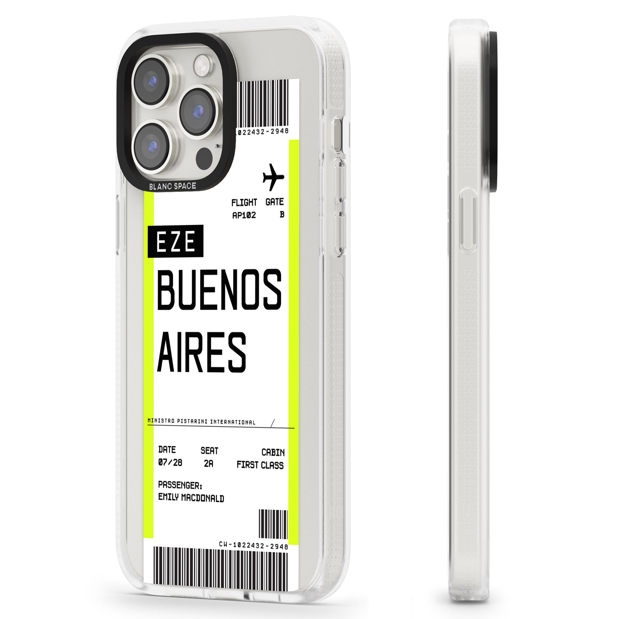 Personalised Buenos Aires Boarding Pass iPhone 15 Pro Max / 15 Pro / 14 Pro Max / 14 Pro / 13 Pro Clear Case Impact Air - Blanc Space