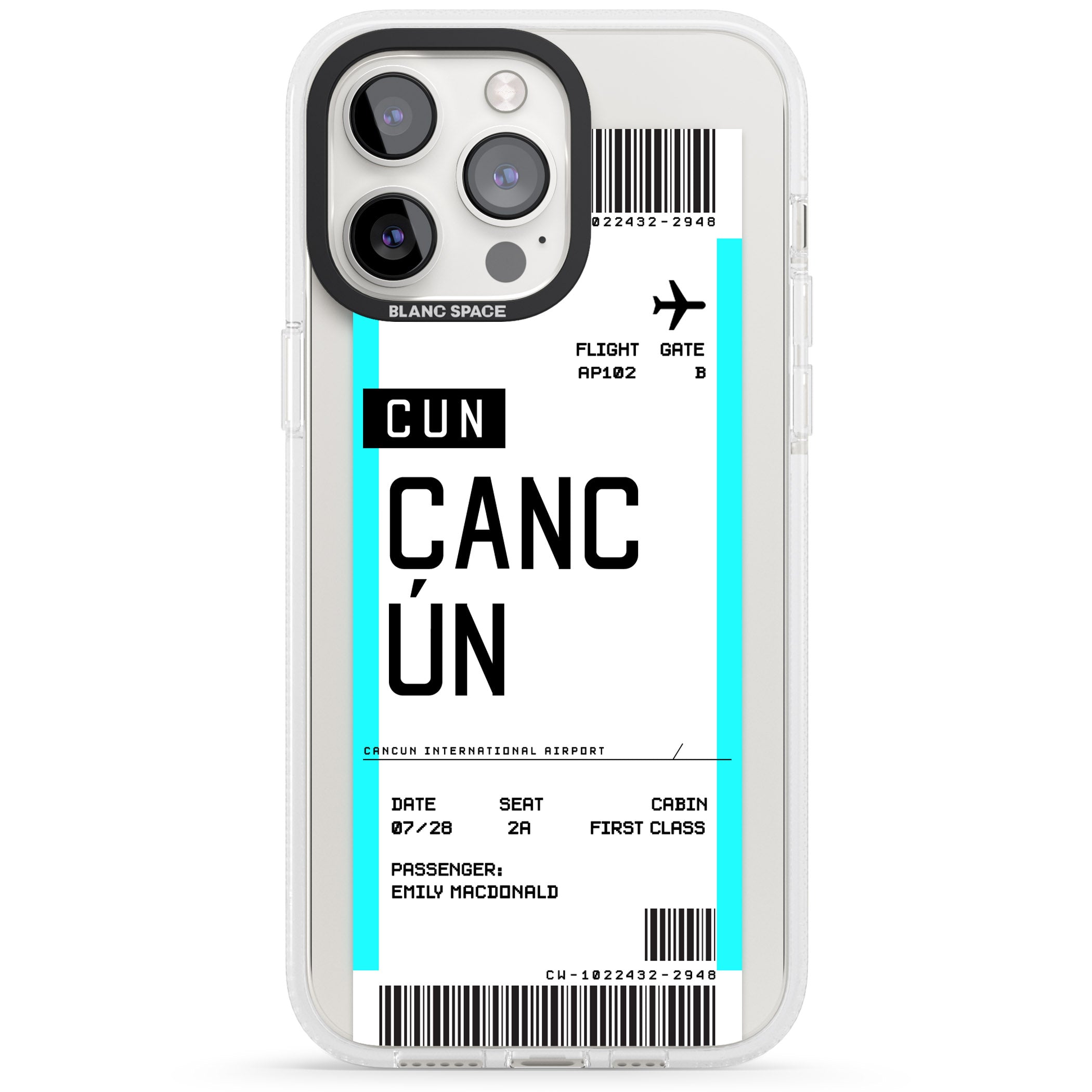 Personalised Cancún Boarding Pass iPhone 15 Pro Max / 15 Pro / 14 Pro Max / 14 Pro / 13 Pro Clear Case Impact Air - Blanc Space