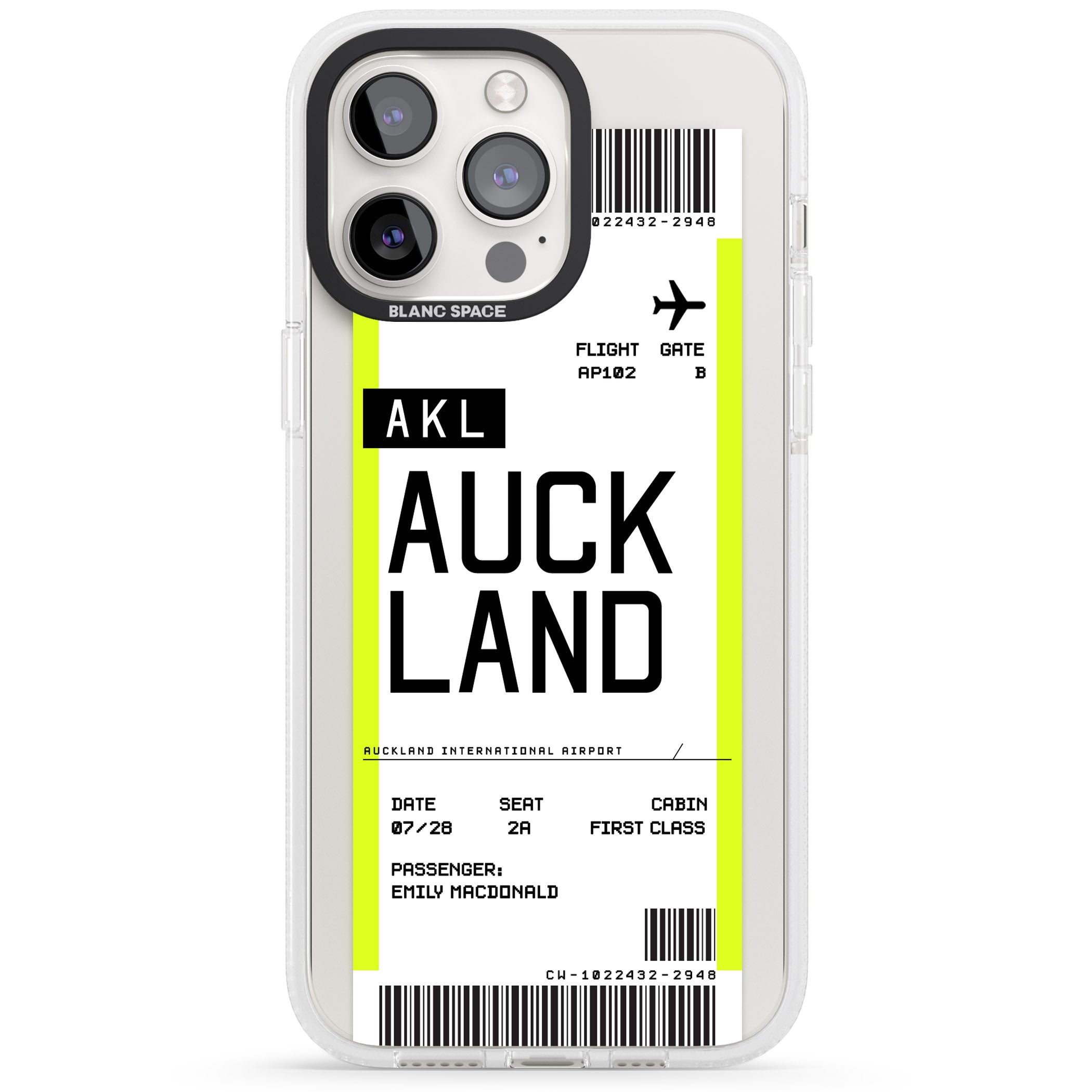 Personalised Auckland Boarding Pass iPhone 15 Pro Max / 15 Pro / 14 Pro Max / 14 Pro / 13 Pro Clear Case Impact Air - Blanc Space
