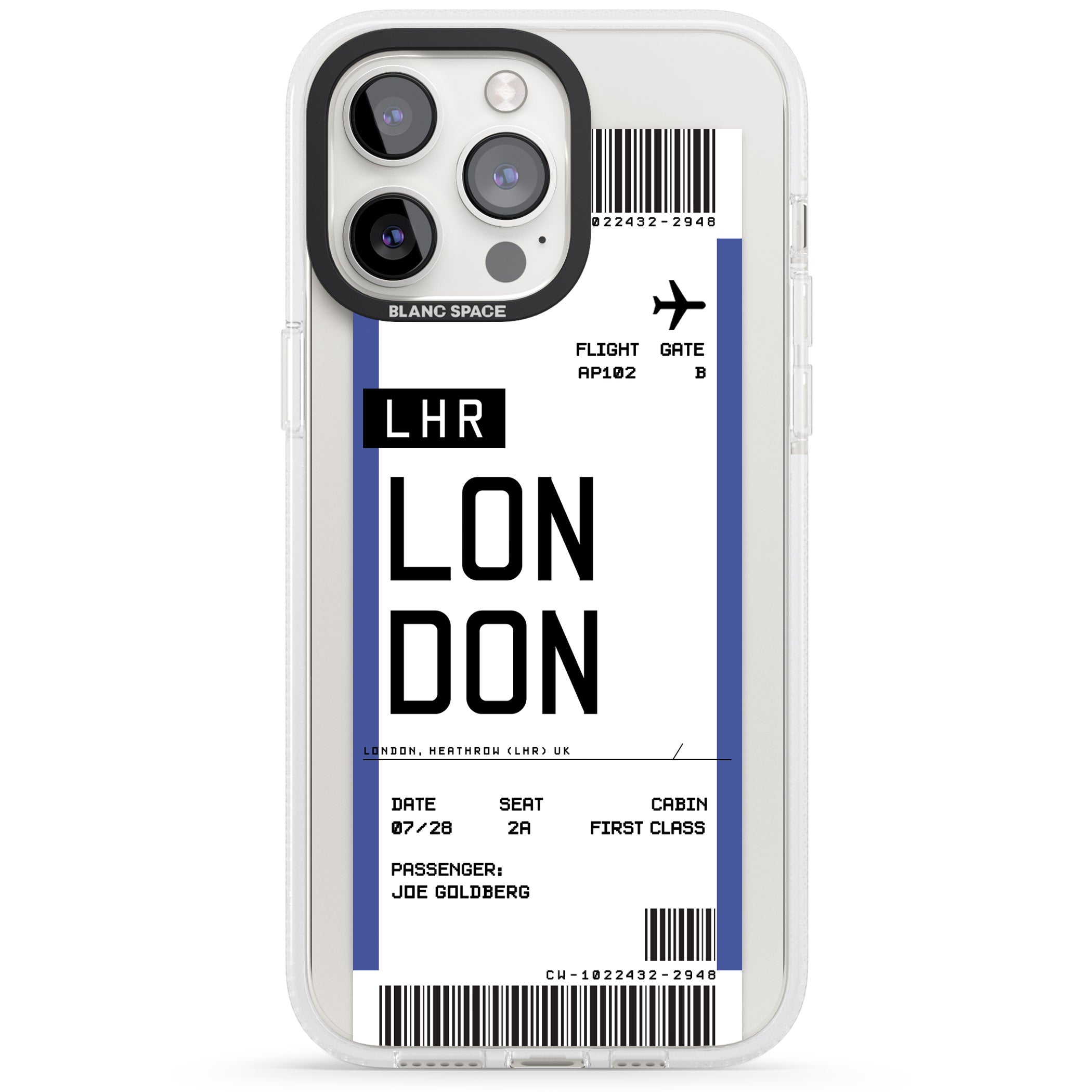 Personalised London Boarding Pass iPhone 15 Pro Max / 15 Pro / 14 Pro Max / 14 Pro / 13 Pro Clear Case Impact Air - Blanc Space