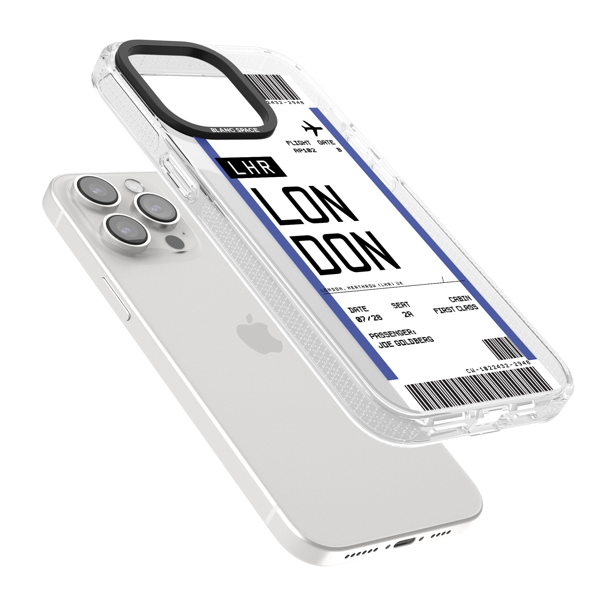 Personalised London Boarding Pass iPhone 15 Pro Max / 15 Pro / 14 Pro Max / 14 Pro / 13 Pro Clear Case Impact Air - Blanc Space