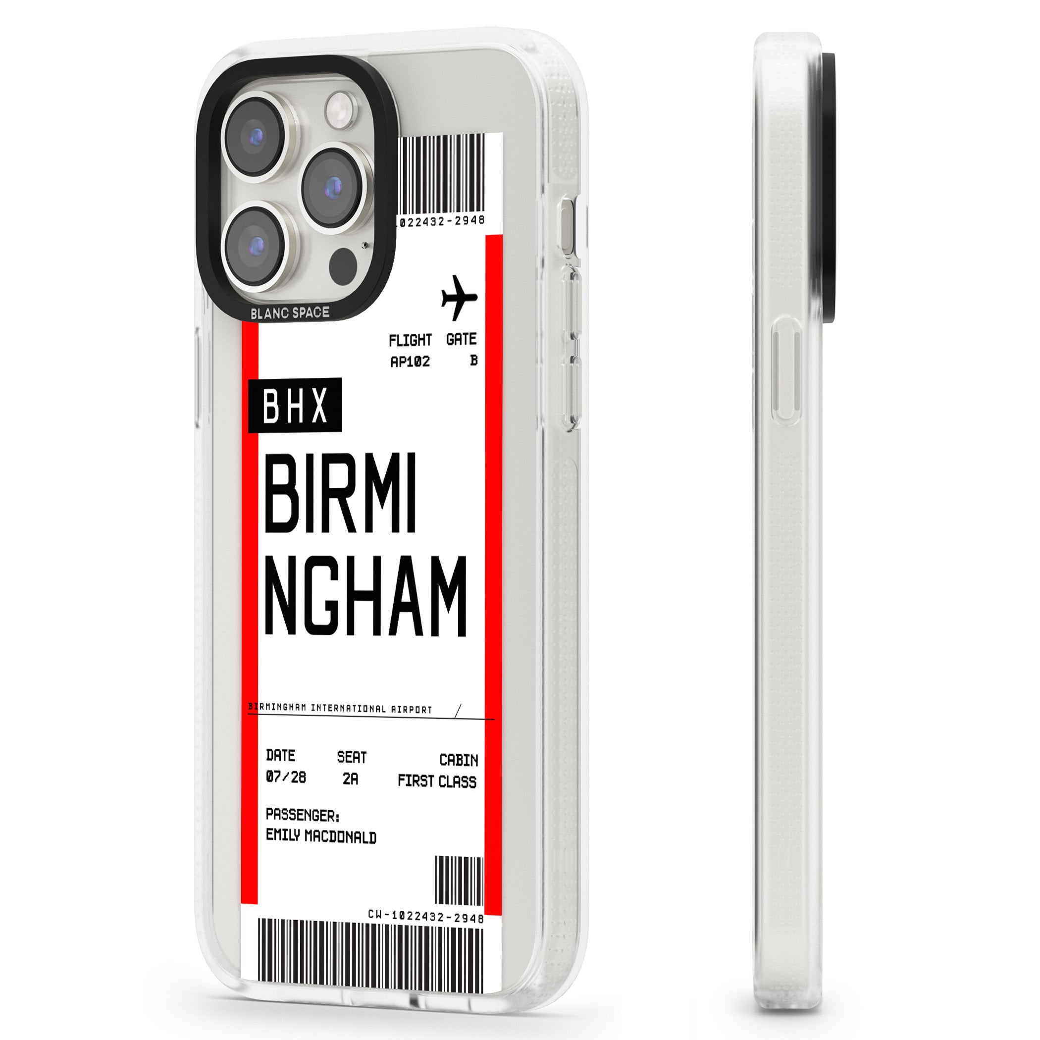 Personalised Birmingham Boarding Pass iPhone 15 Pro Max / 15 Pro / 14 Pro Max / 14 Pro / 13 Pro Clear Case Impact Air - Blanc Space