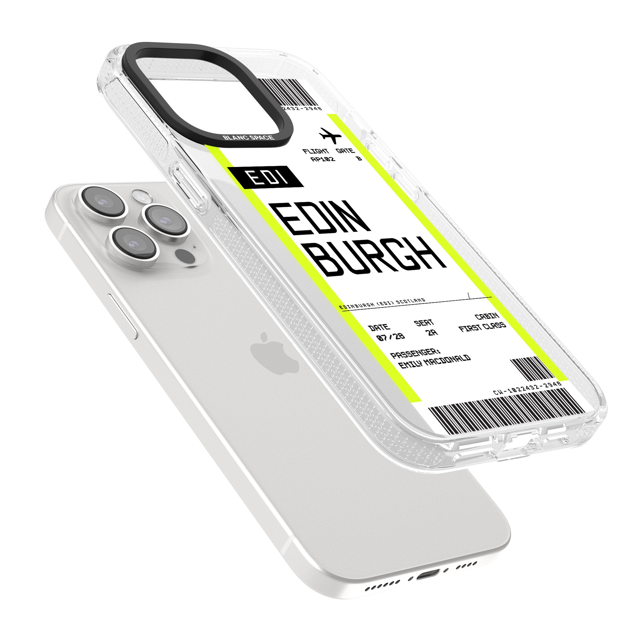 Personalised Edinburgh Boarding Pass iPhone 15 Pro Max / 15 Pro / 14 Pro Max / 14 Pro / 13 Pro Clear Case Impact Air - Blanc Space