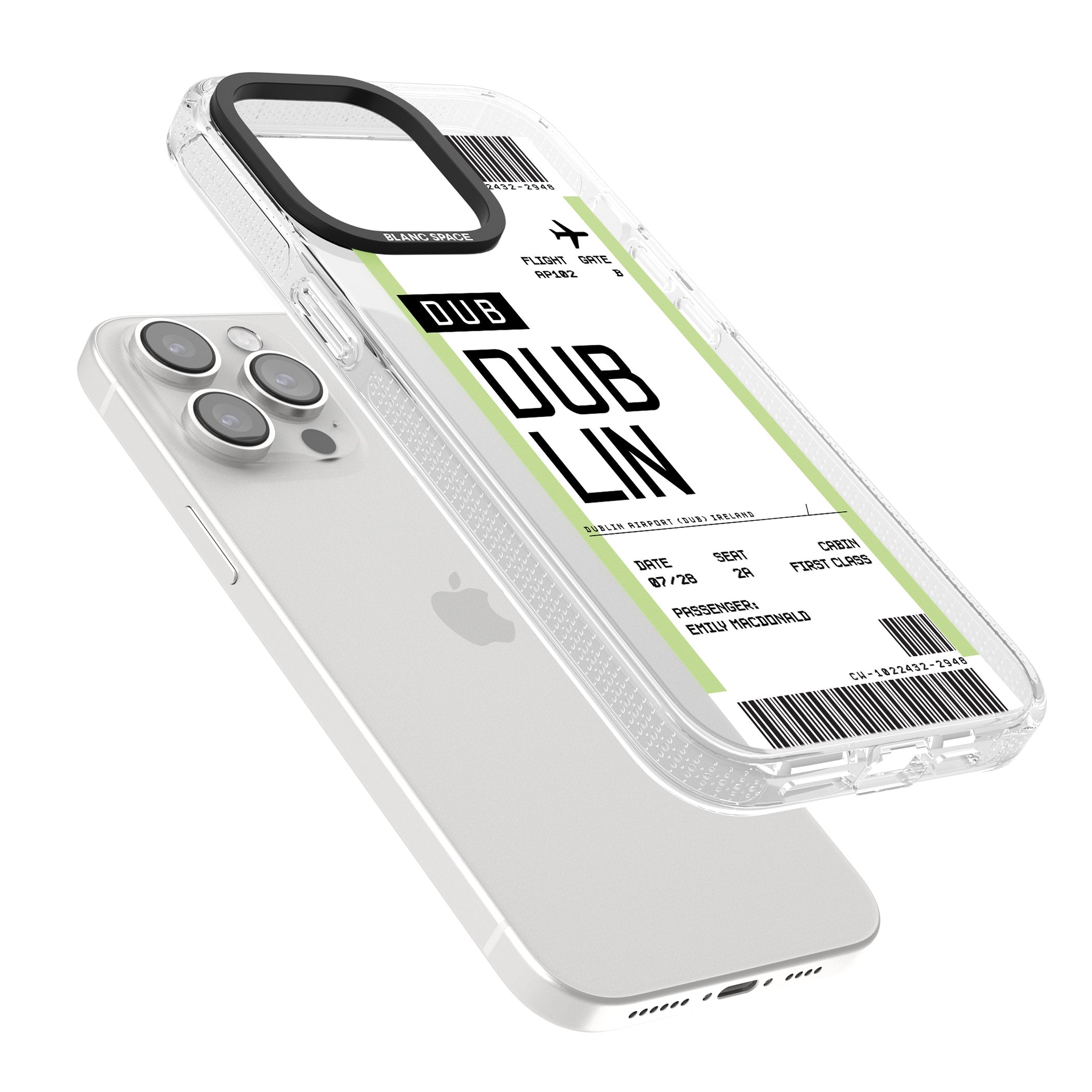 Personalised Dublin Boarding Pass iPhone 15 Pro Max / 15 Pro / 14 Pro Max / 14 Pro / 13 Pro Clear Case Impact Air - Blanc Space