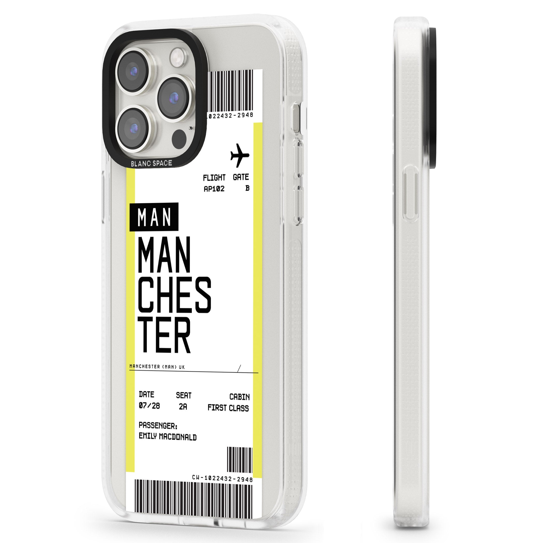 Personalised Manchester Boarding Pass iPhone 15 Pro Max / 15 Pro / 14 Pro Max / 14 Pro / 13 Pro Clear Case Impact Air - Blanc Space