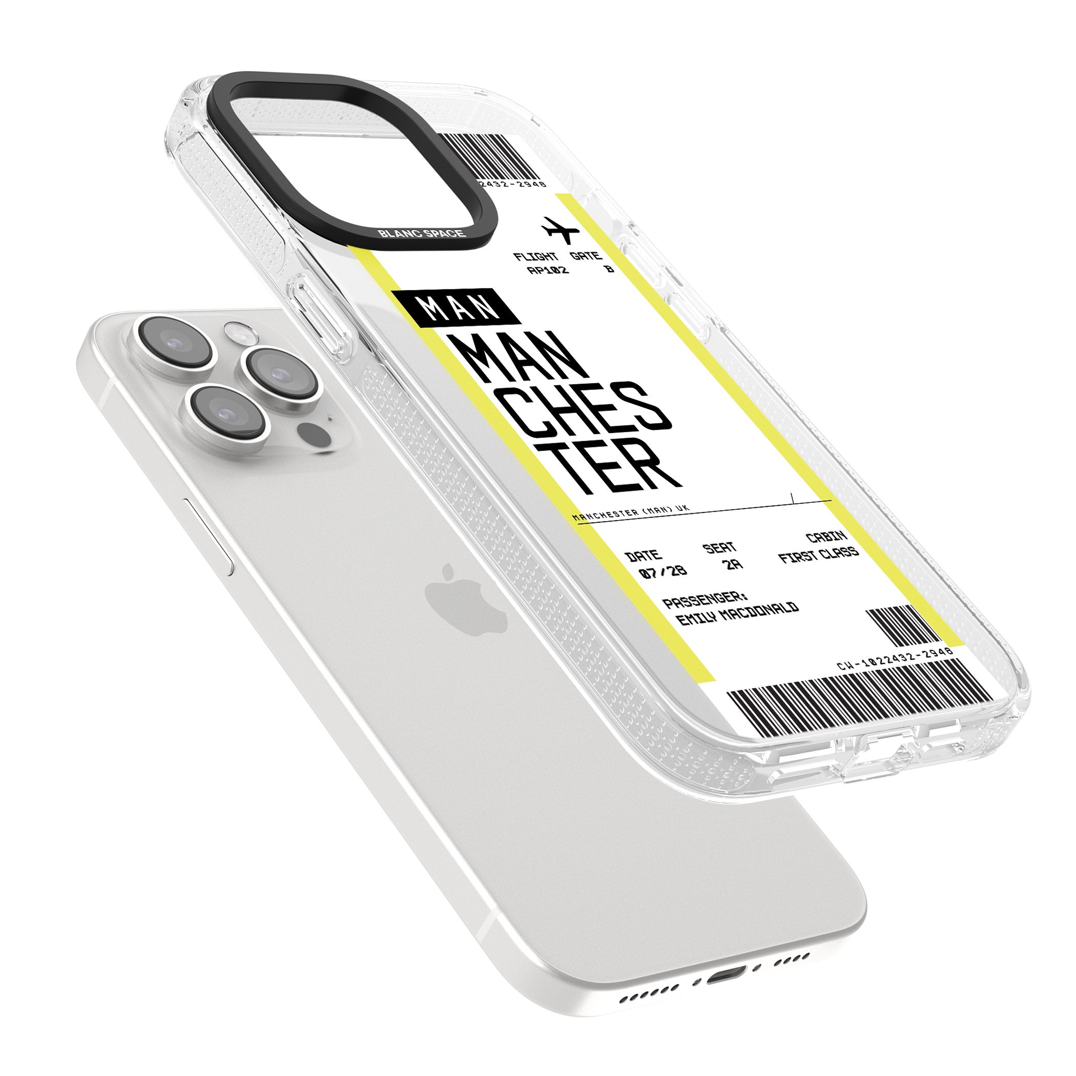 Personalised Manchester Boarding Pass iPhone 15 Pro Max / 15 Pro / 14 Pro Max / 14 Pro / 13 Pro Clear Case Impact Air - Blanc Space