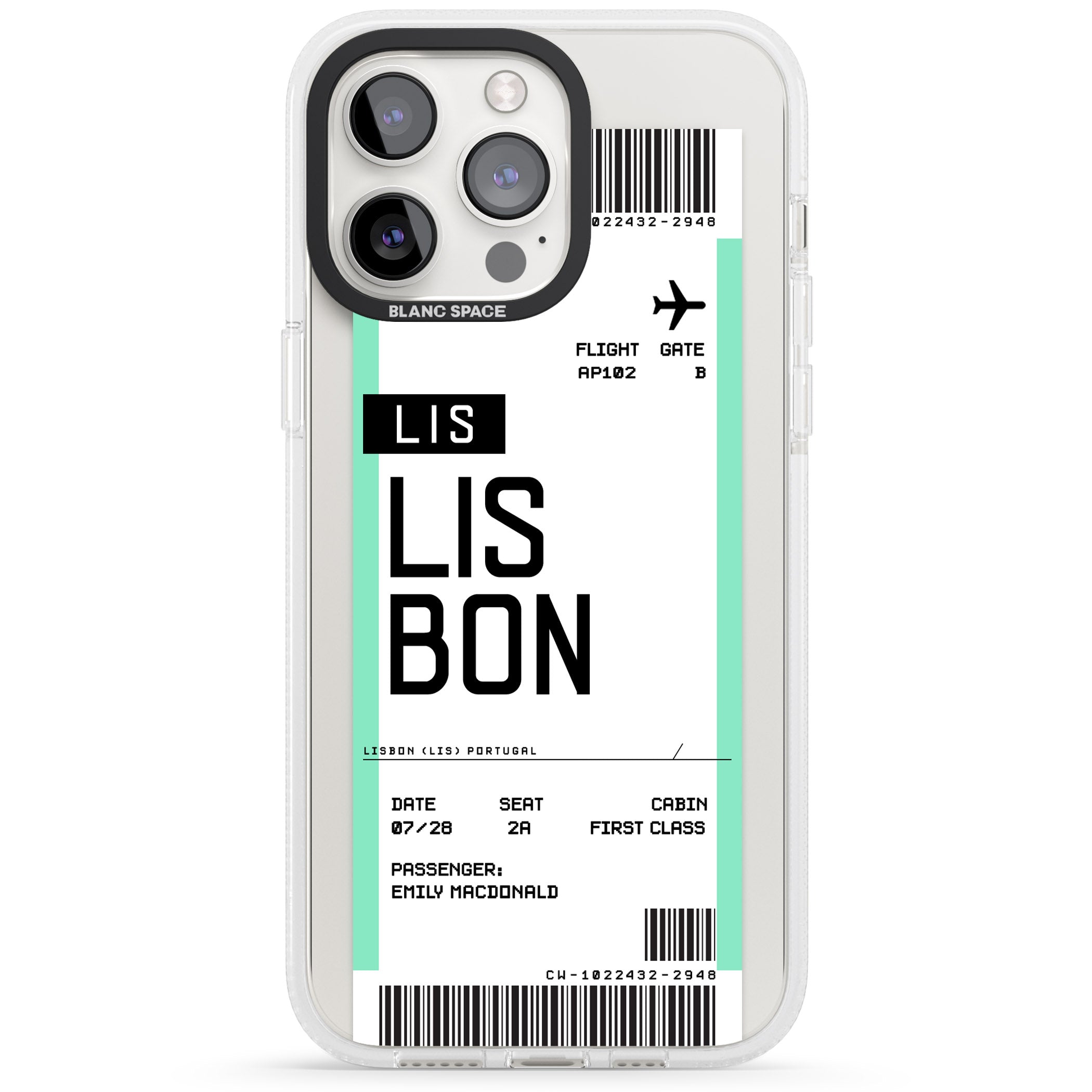 Personalised Lisbon Boarding Pass iPhone 15 Pro Max / 15 Pro / 14 Pro Max / 14 Pro / 13 Pro Clear Case Impact Air - Blanc Space