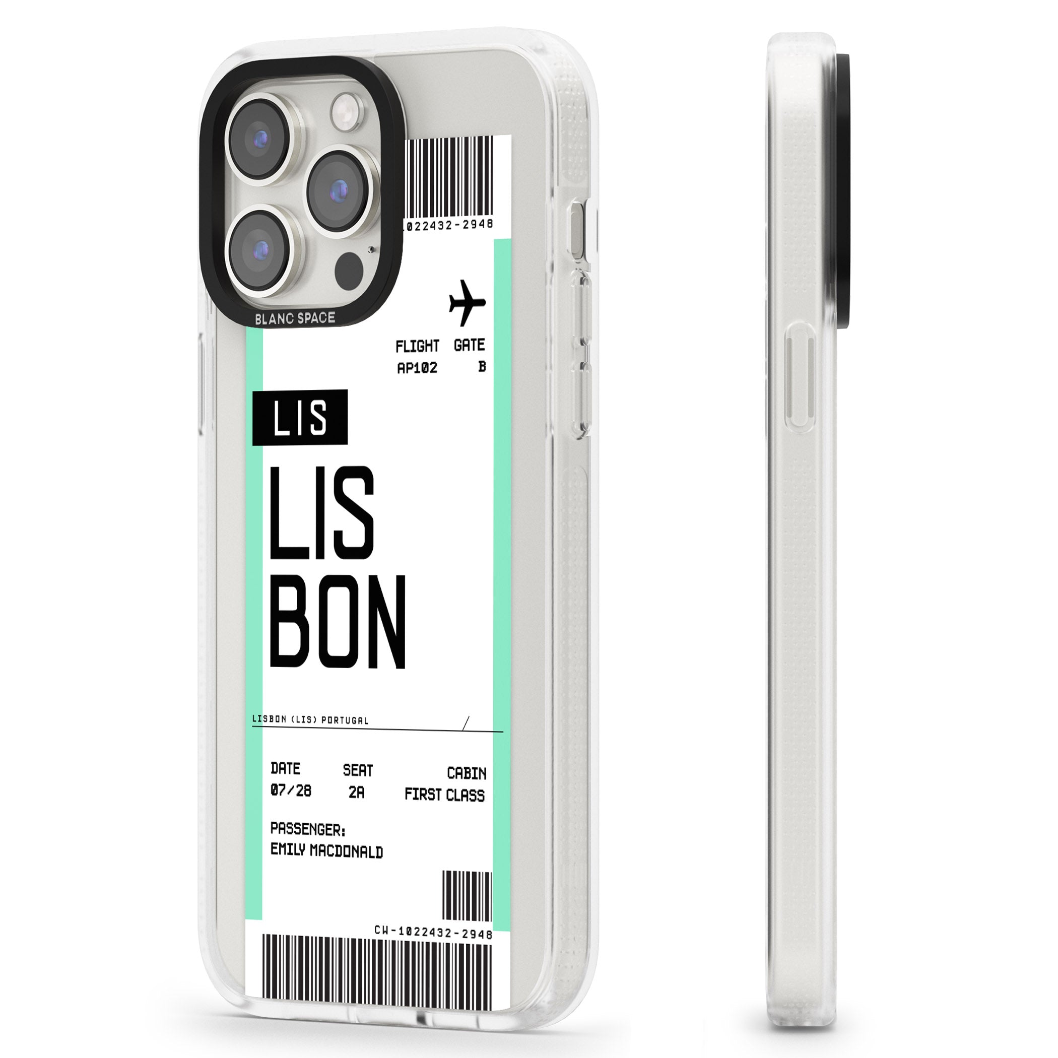 Personalised Lisbon Boarding Pass iPhone 15 Pro Max / 15 Pro / 14 Pro Max / 14 Pro / 13 Pro Clear Case Impact Air - Blanc Space