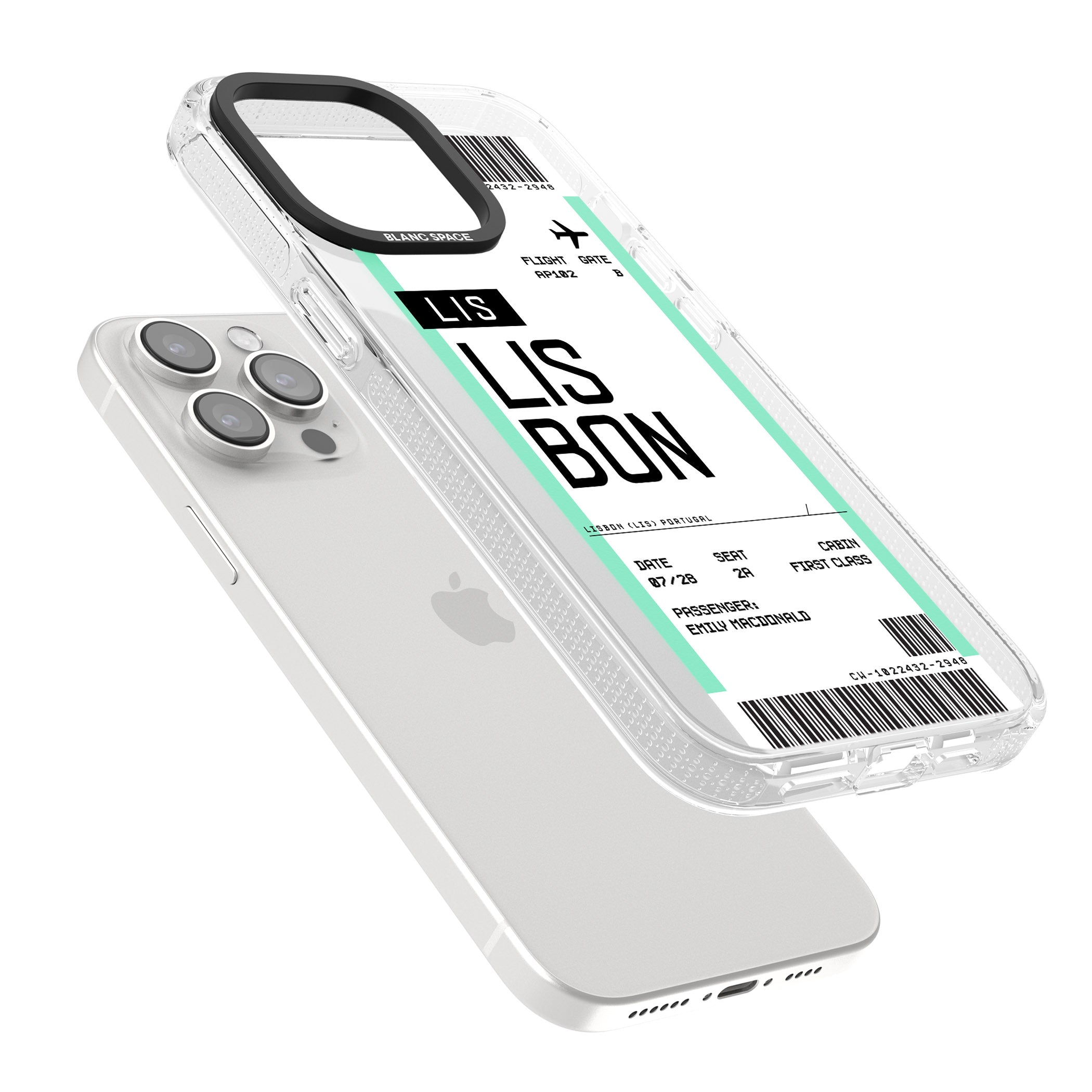 Personalised Lisbon Boarding Pass iPhone 15 Pro Max / 15 Pro / 14 Pro Max / 14 Pro / 13 Pro Clear Case Impact Air - Blanc Space