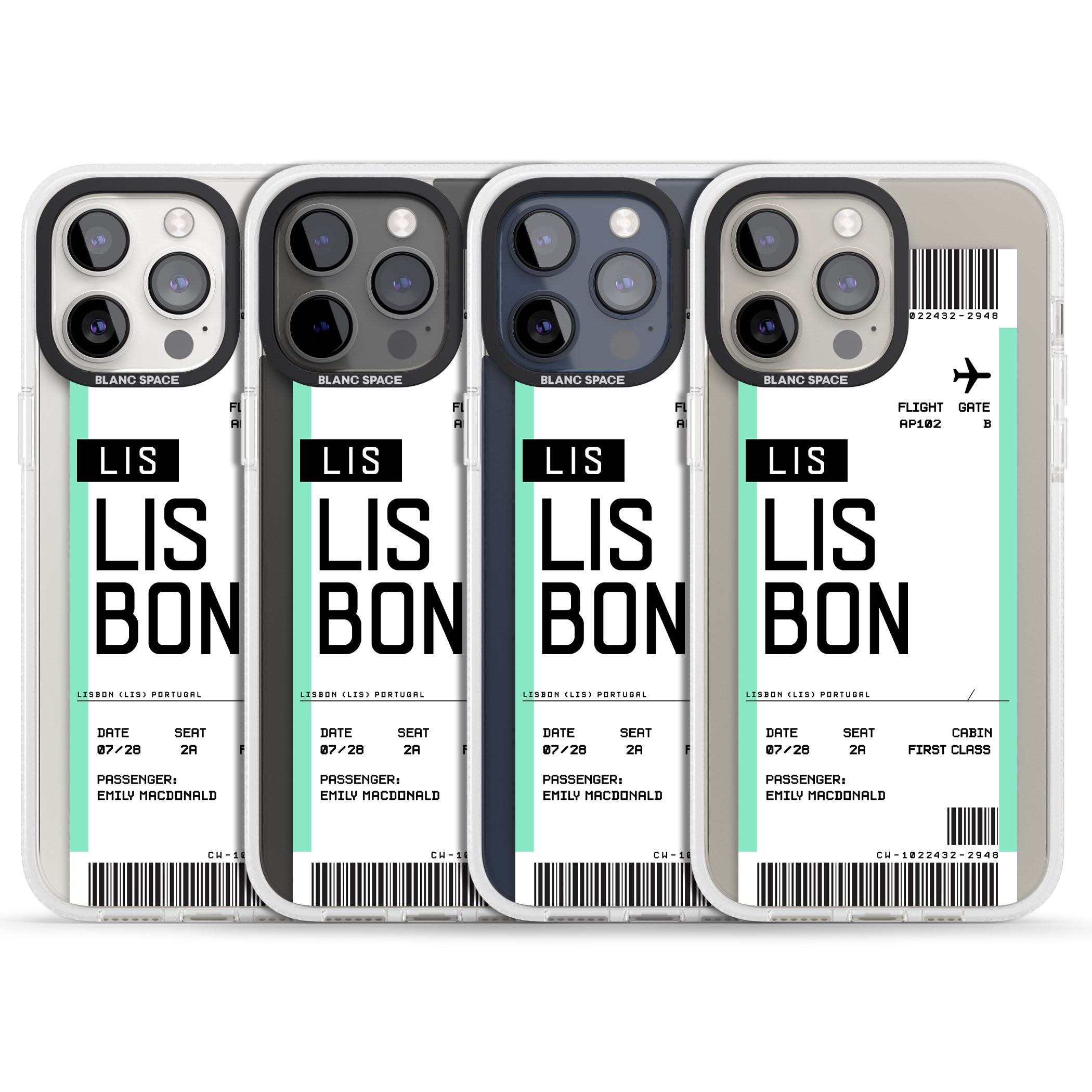 Personalised Lisbon Boarding Pass iPhone 15 Pro Max / 15 Pro / 14 Pro Max / 14 Pro / 13 Pro Clear Case Impact Air - Blanc Space
