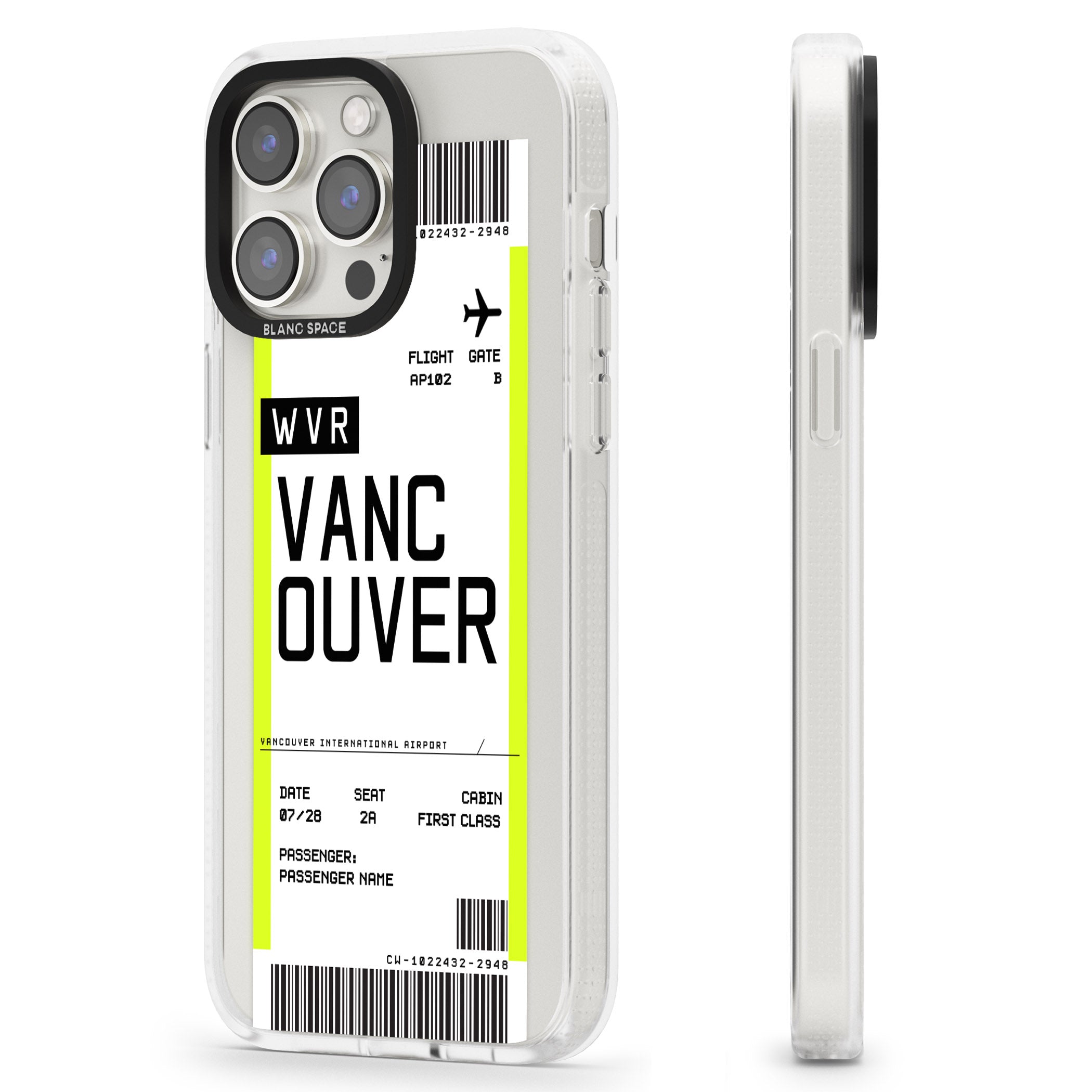 Personalised Vancouver Boarding Pass iPhone 15 Pro Max / 15 Pro / 14 Pro Max / 14 Pro / 13 Pro Clear Case Impact Air - Blanc Space