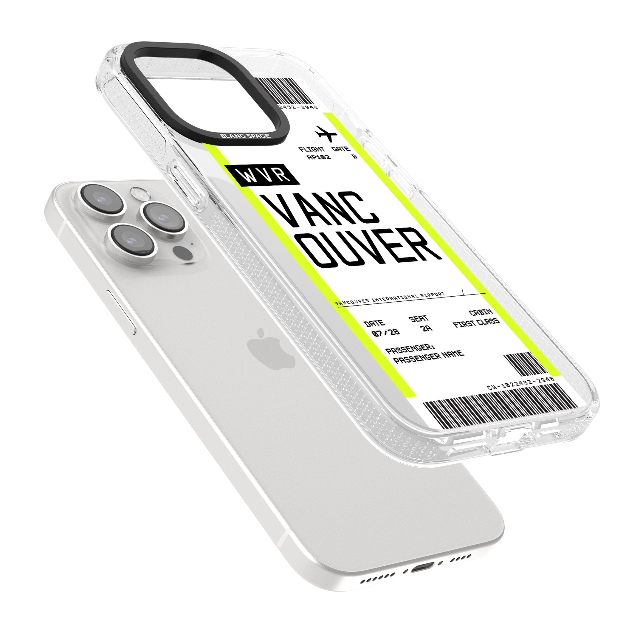 Personalised Vancouver Boarding Pass iPhone 15 Pro Max / 15 Pro / 14 Pro Max / 14 Pro / 13 Pro Clear Case Impact Air - Blanc Space