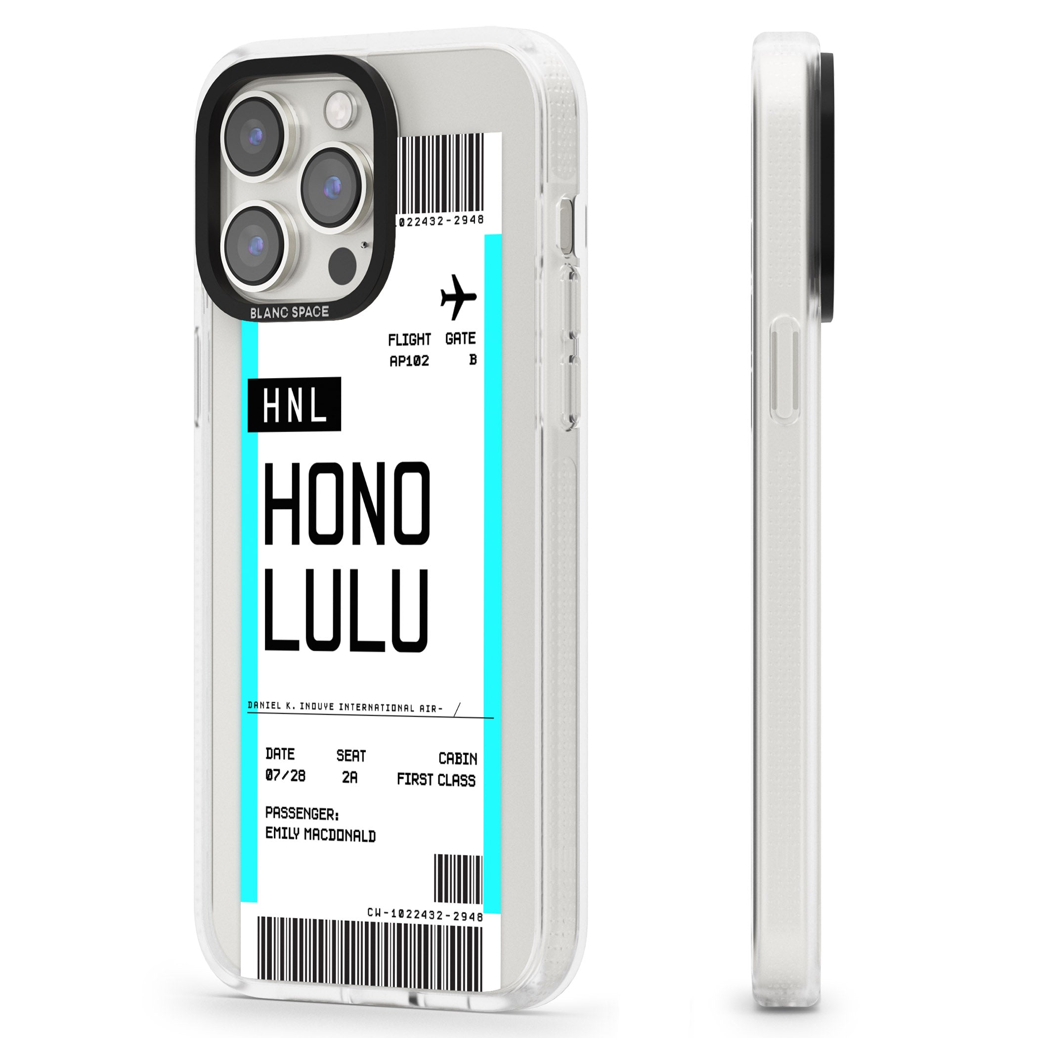 Personalised Honolulu Boarding Pass iPhone 15 Pro Max / 15 Pro / 14 Pro Max / 14 Pro / 13 Pro Clear Case Impact Air - Blanc Space