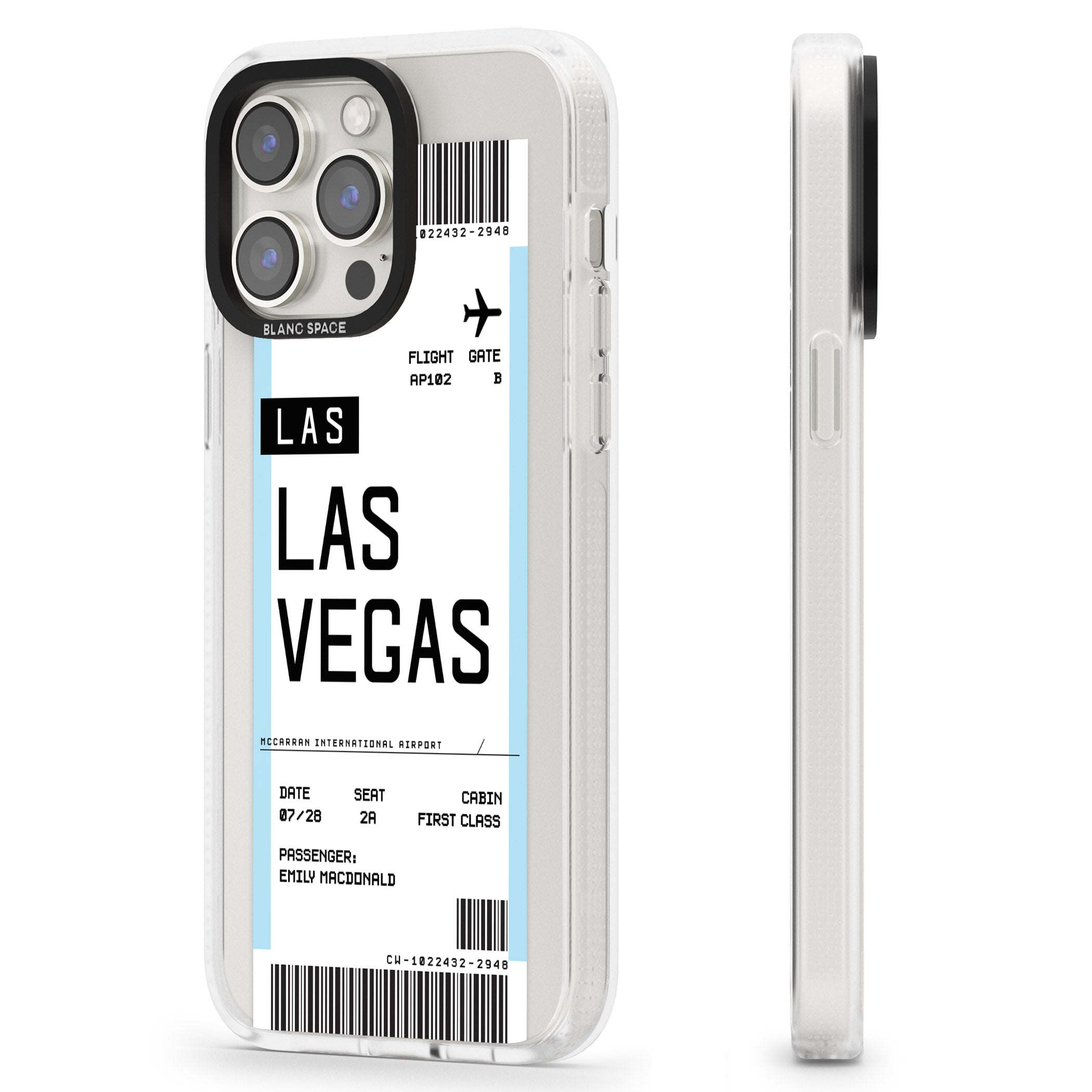 Personalised Las Vegas Boarding Pass iPhone 15 Pro Max / 15 Pro / 14 Pro Max / 14 Pro / 13 Pro Clear Case Impact Air - Blanc Space