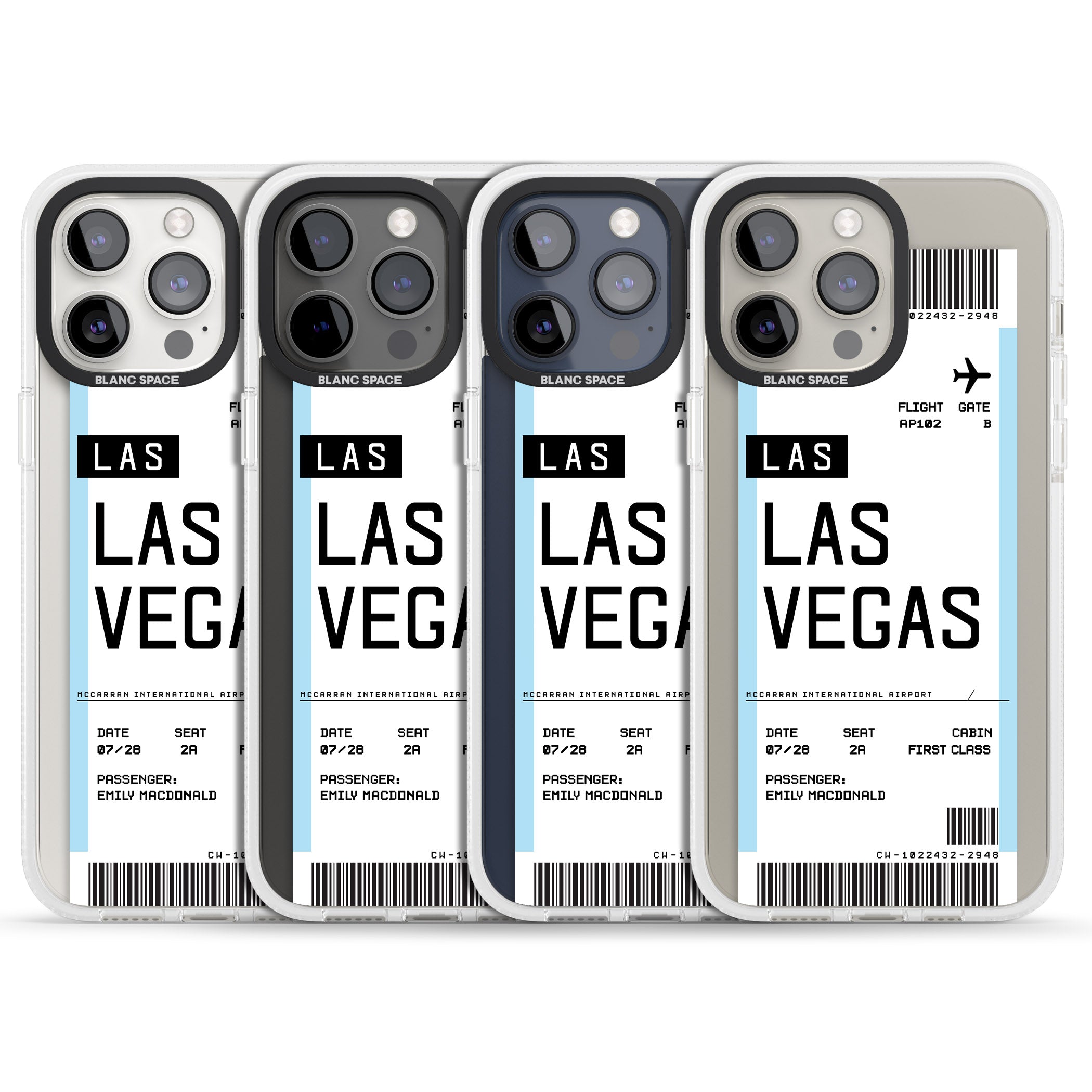 Personalised Las Vegas Boarding Pass iPhone 15 Pro Max / 15 Pro / 14 Pro Max / 14 Pro / 13 Pro Clear Case Impact Air - Blanc Space
