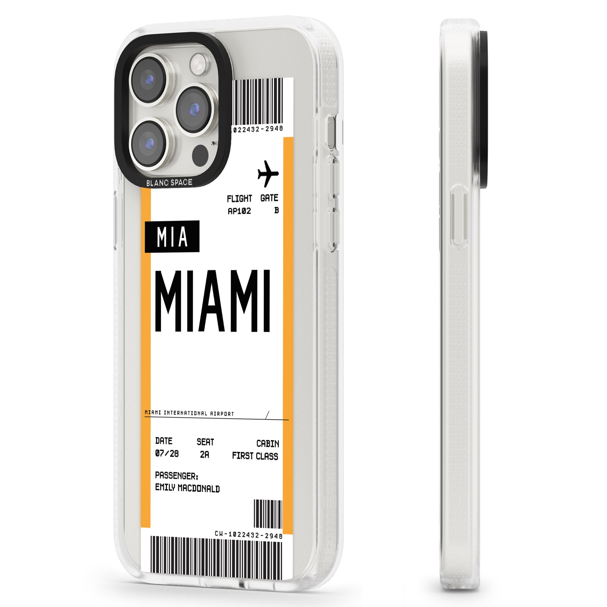Personalised Miami Boarding Pass iPhone 15 Pro Max / 15 Pro / 14 Pro Max / 14 Pro / 13 Pro Clear Case Impact Air - Blanc Space
