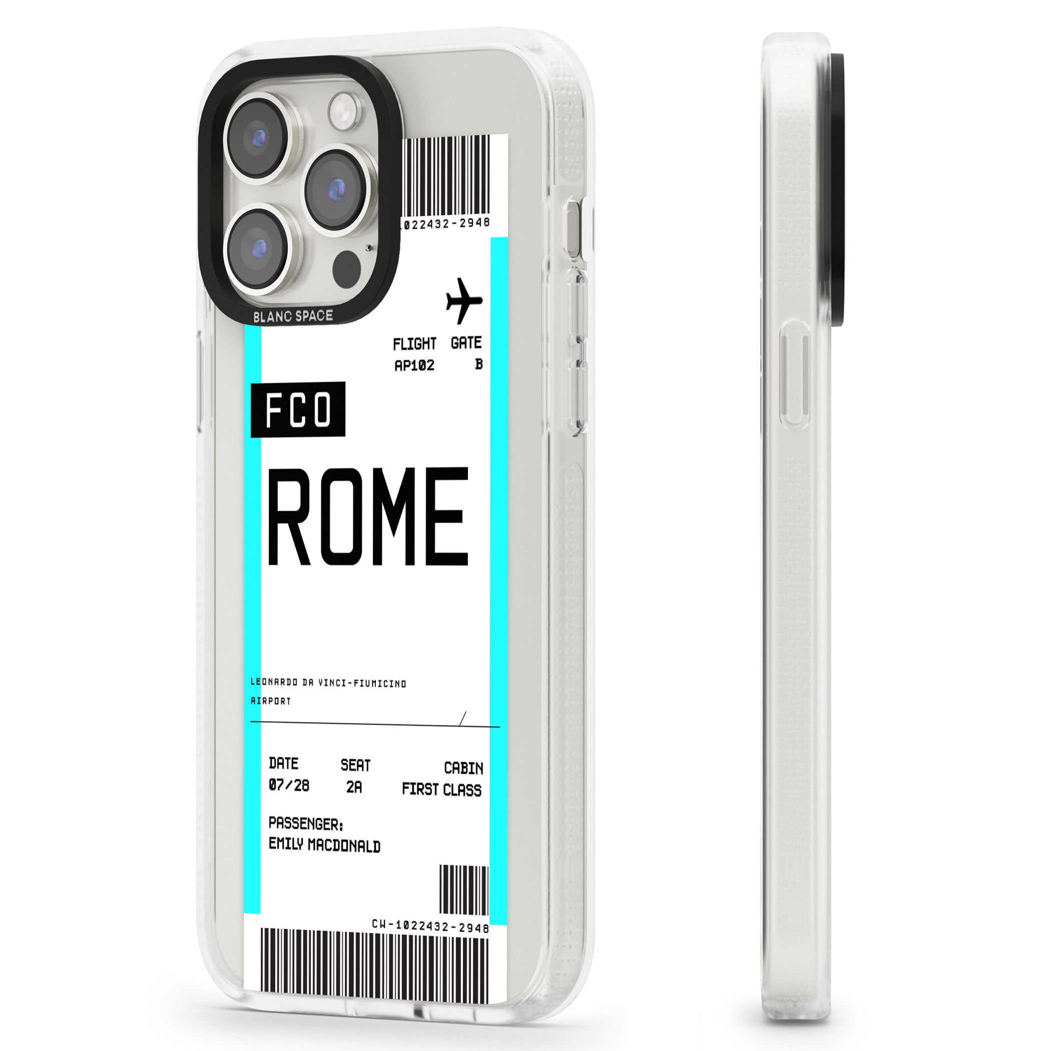 Personalised Rome Boarding Pass iPhone 15 Pro Max / 15 Pro / 14 Pro Max / 14 Pro / 13 Pro Clear Case Impact Air - Blanc Space