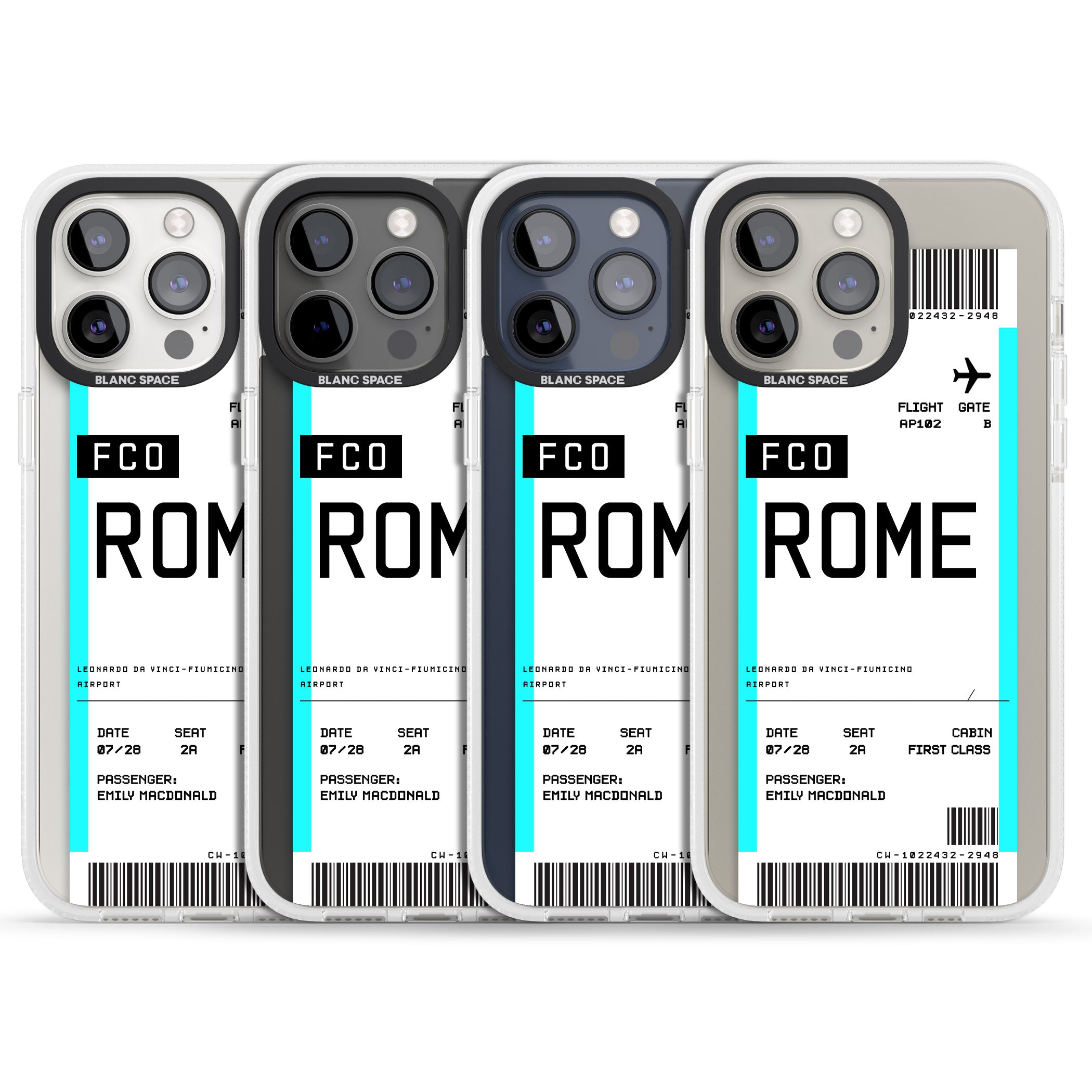 Personalised Rome Boarding Pass iPhone 15 Pro Max / 15 Pro / 14 Pro Max / 14 Pro / 13 Pro Clear Case Impact Air - Blanc Space