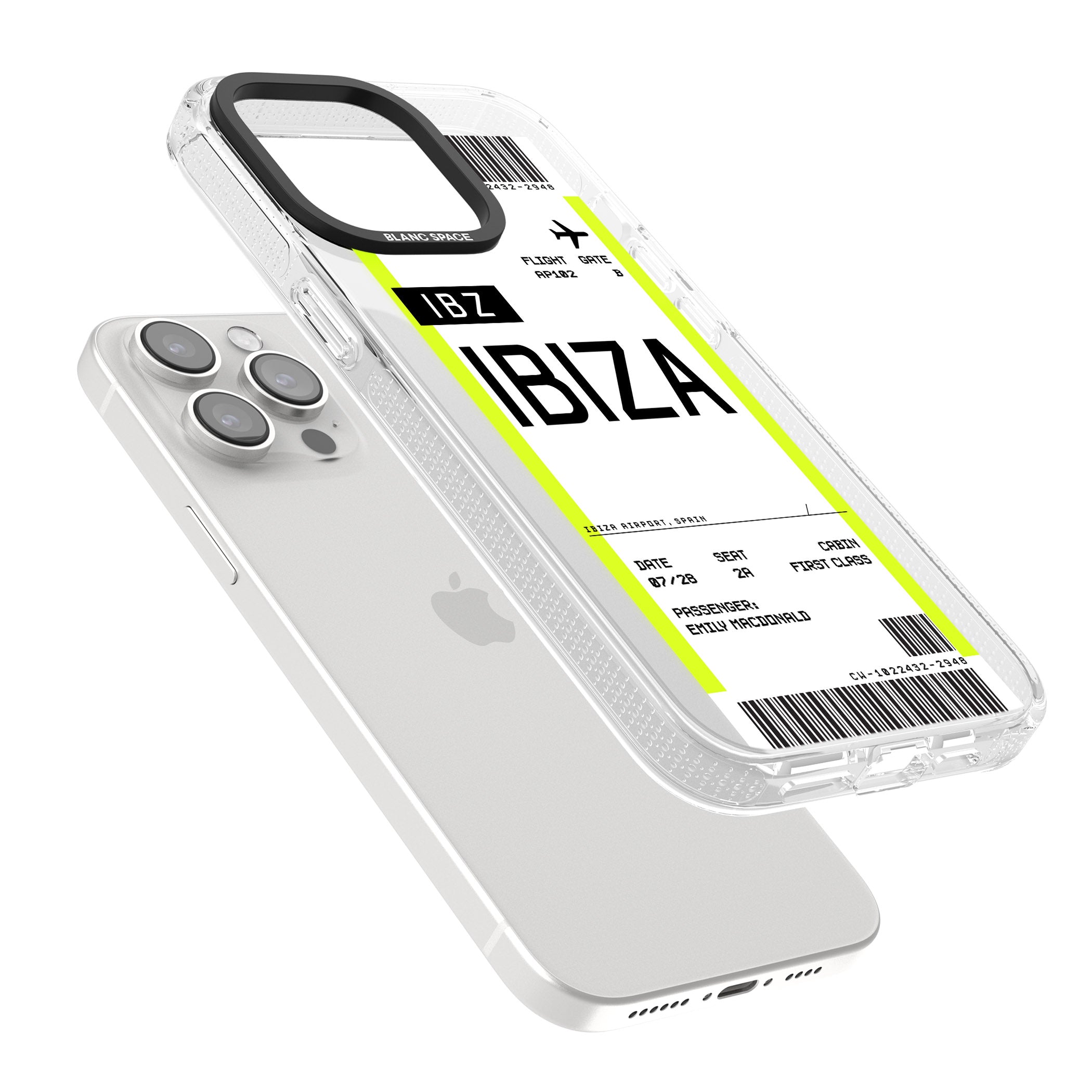 Personalised Ibiza Boarding Pass iPhone 15 Pro Max / 15 Pro / 14 Pro Max / 14 Pro / 13 Pro Clear Case Impact Air - Blanc Space
