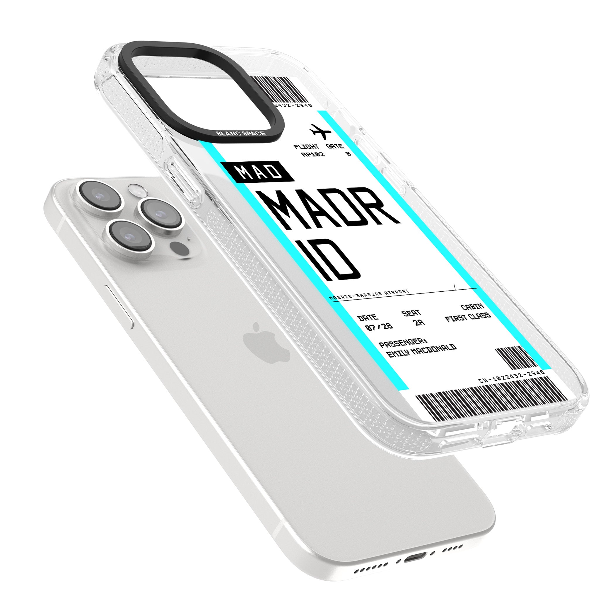 Personalised Madrid Boarding Pass iPhone 15 Pro Max / 15 Pro / 14 Pro Max / 14 Pro / 13 Pro Clear Case Impact Air - Blanc Space