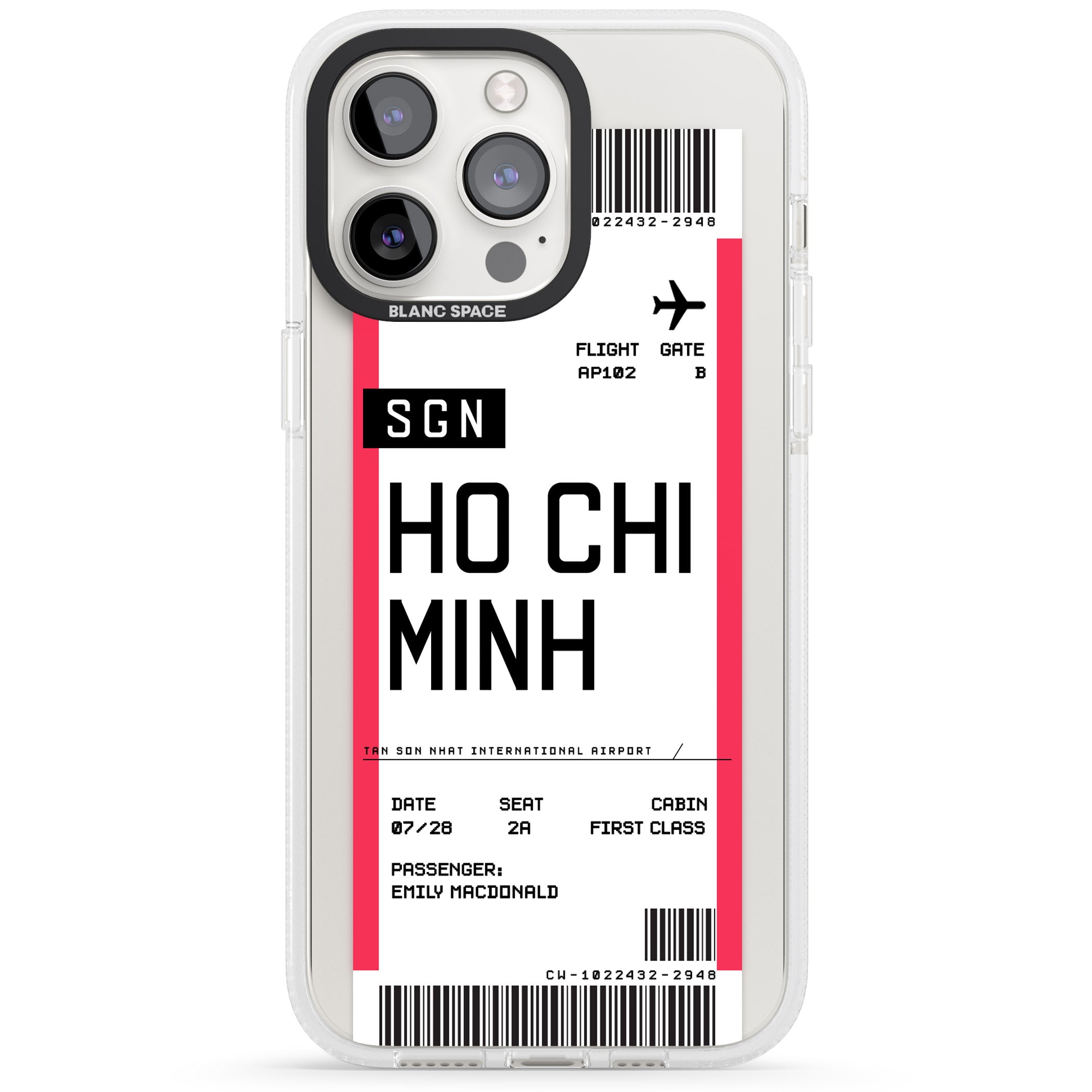 Personalised Ho Chi Minh City Boarding Pass iPhone 15 Pro Max / 15 Pro / 14 Pro Max / 14 Pro / 13 Pro Clear Case Impact Air - Blanc Space