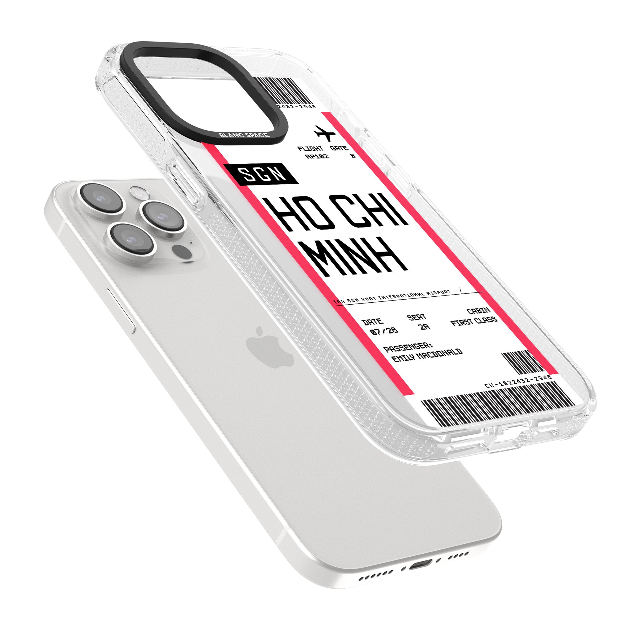 Personalised Ho Chi Minh City Boarding Pass iPhone 15 Pro Max / 15 Pro / 14 Pro Max / 14 Pro / 13 Pro Clear Case Impact Air - Blanc Space