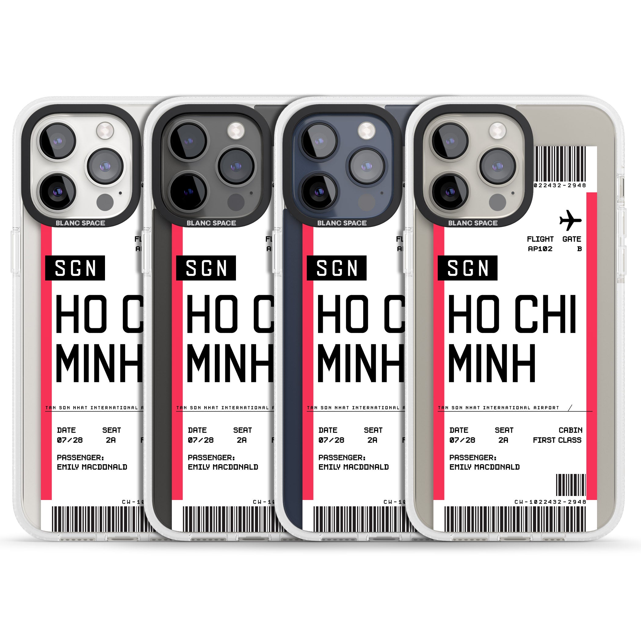 Personalised Ho Chi Minh City Boarding Pass iPhone 15 Pro Max / 15 Pro / 14 Pro Max / 14 Pro / 13 Pro Clear Case Impact Air - Blanc Space