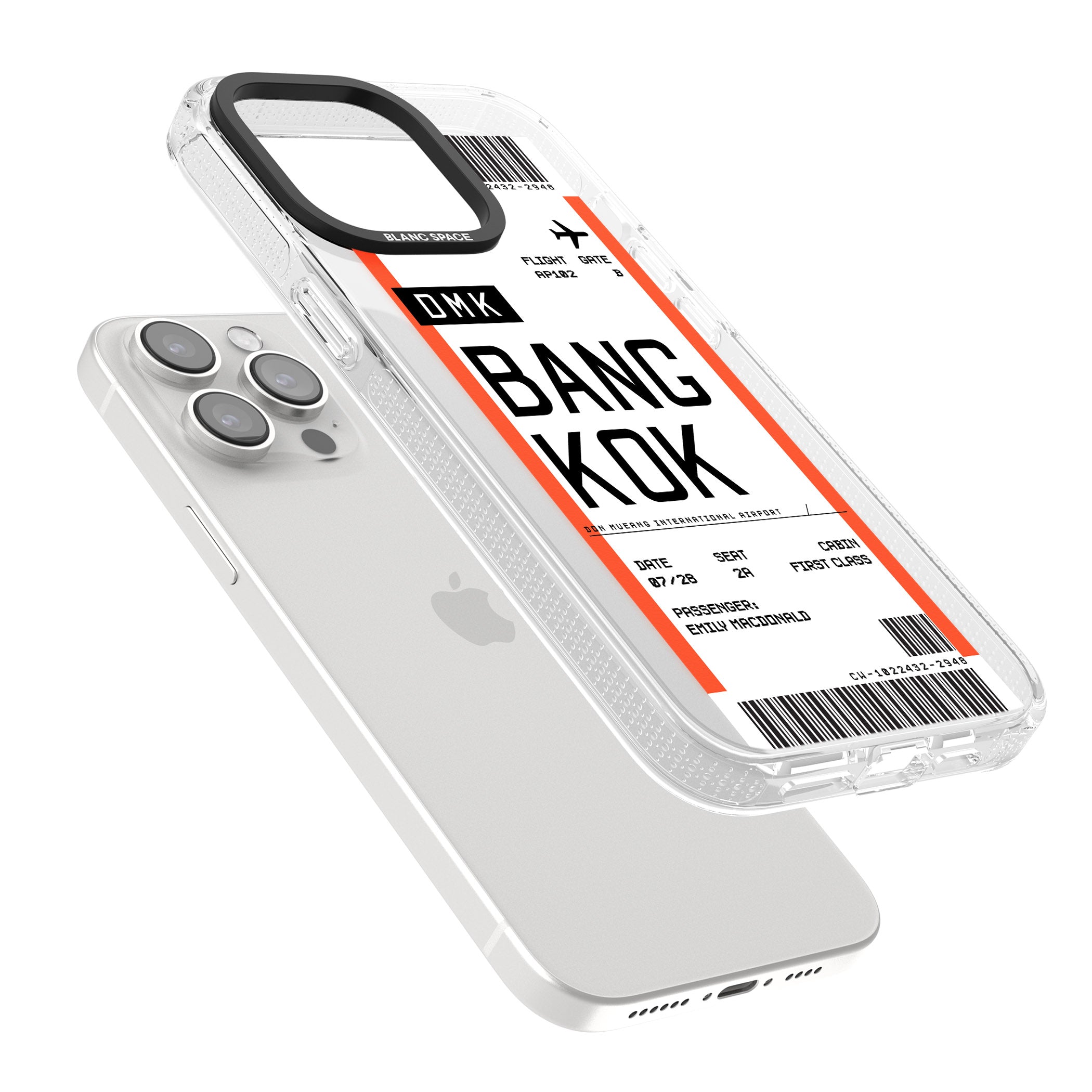 Personalised Bangkok Boarding Pass iPhone 15 Pro Max / 15 Pro / 14 Pro Max / 14 Pro / 13 Pro Clear Case Impact Air - Blanc Space