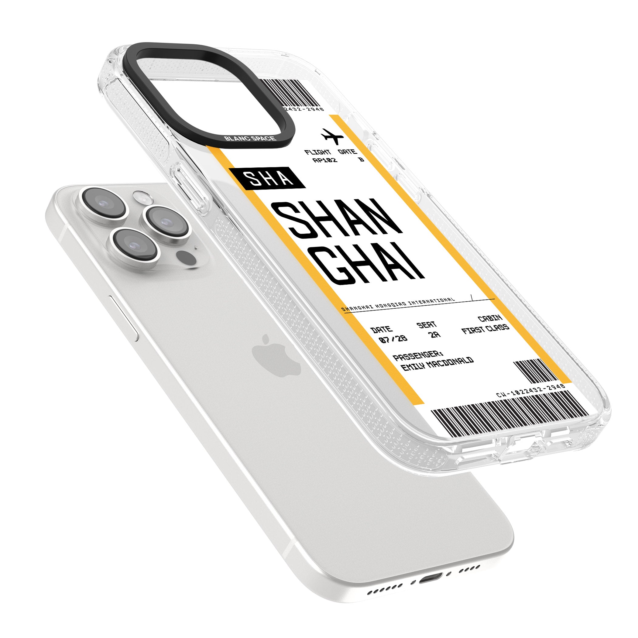 Personalised Shangai Boarding Pass iPhone 15 Pro Max / 15 Pro / 14 Pro Max / 14 Pro / 13 Pro Clear Case Impact Air - Blanc Space