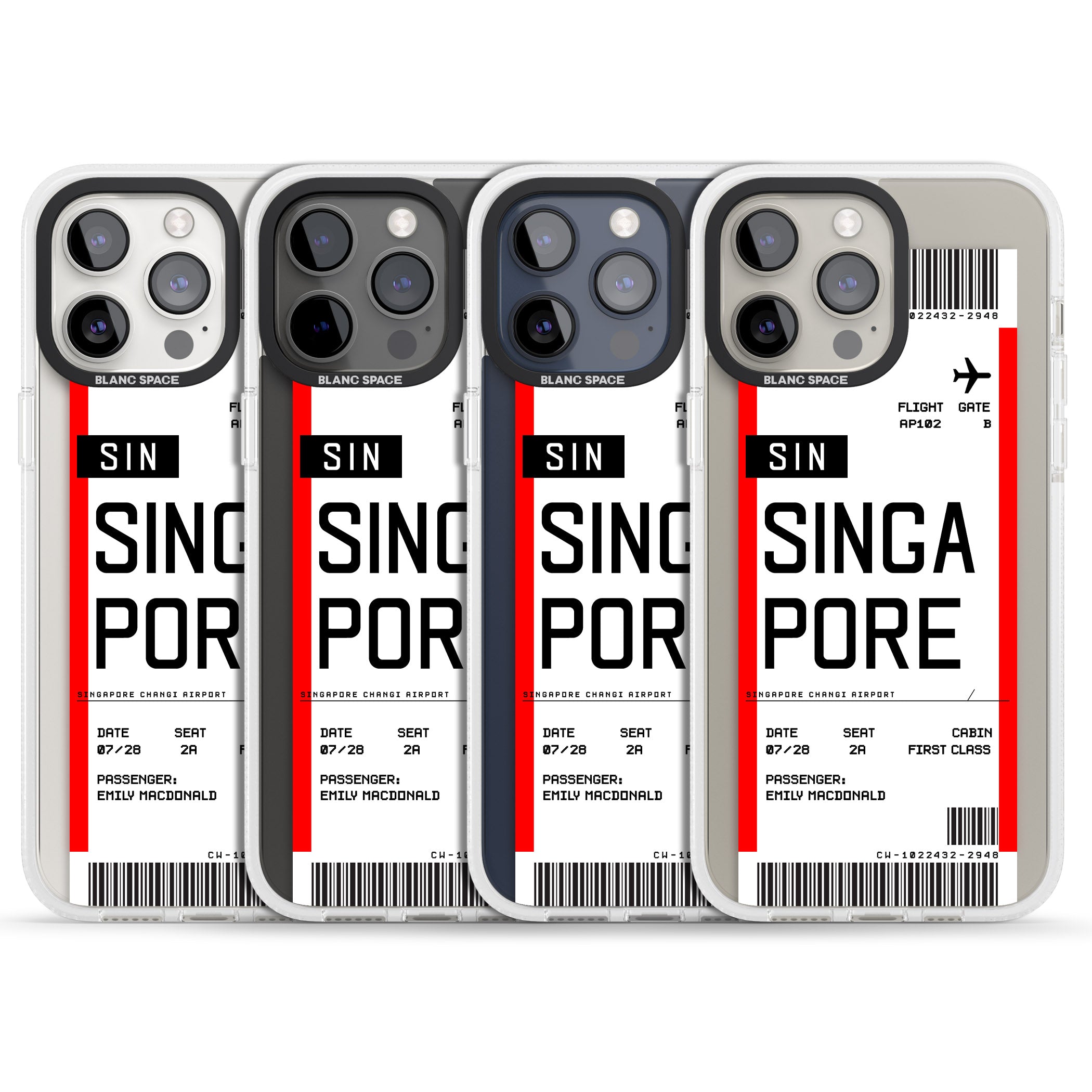 Personalised Singapore Boarding Pass iPhone 15 Pro Max / 15 Pro / 14 Pro Max / 14 Pro / 13 Pro Clear Case Impact Air - Blanc Space