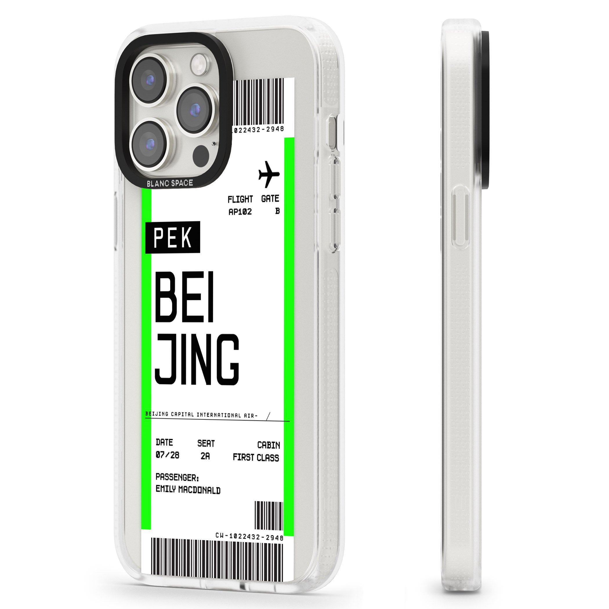 Personalised Beijing Boarding Pass iPhone 15 Pro Max / 15 Pro / 14 Pro Max / 14 Pro / 13 Pro Clear Case Impact Air - Blanc Space